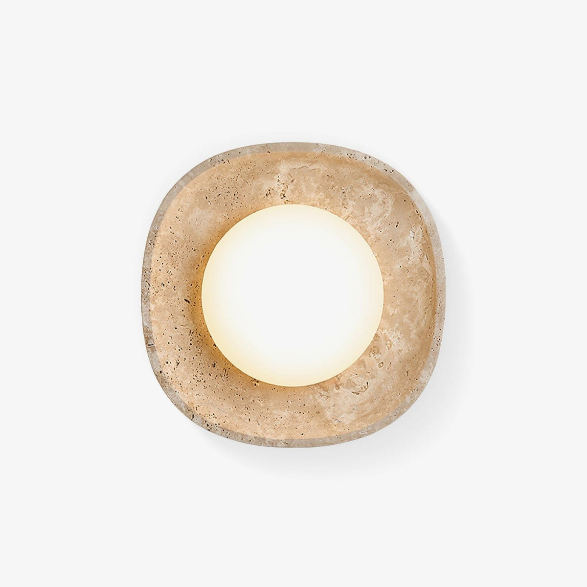 Nøordka Light Bespoke Wall Light Fixture ∅ 11.0″ x Depth 3.4″ / Yellow Travertine &amp; White / Warm Light Travertine Rounded Square Contemporary Wall Light