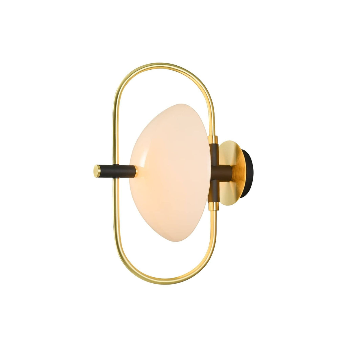 Nøordka Light Bespoke Wall Light Fixture ∅ 11″ x H 15.7″ / Dia 28cm x H 40cm / Gold &amp; White glass Thick Glass Half Circle Brass Finish Wall Lamp