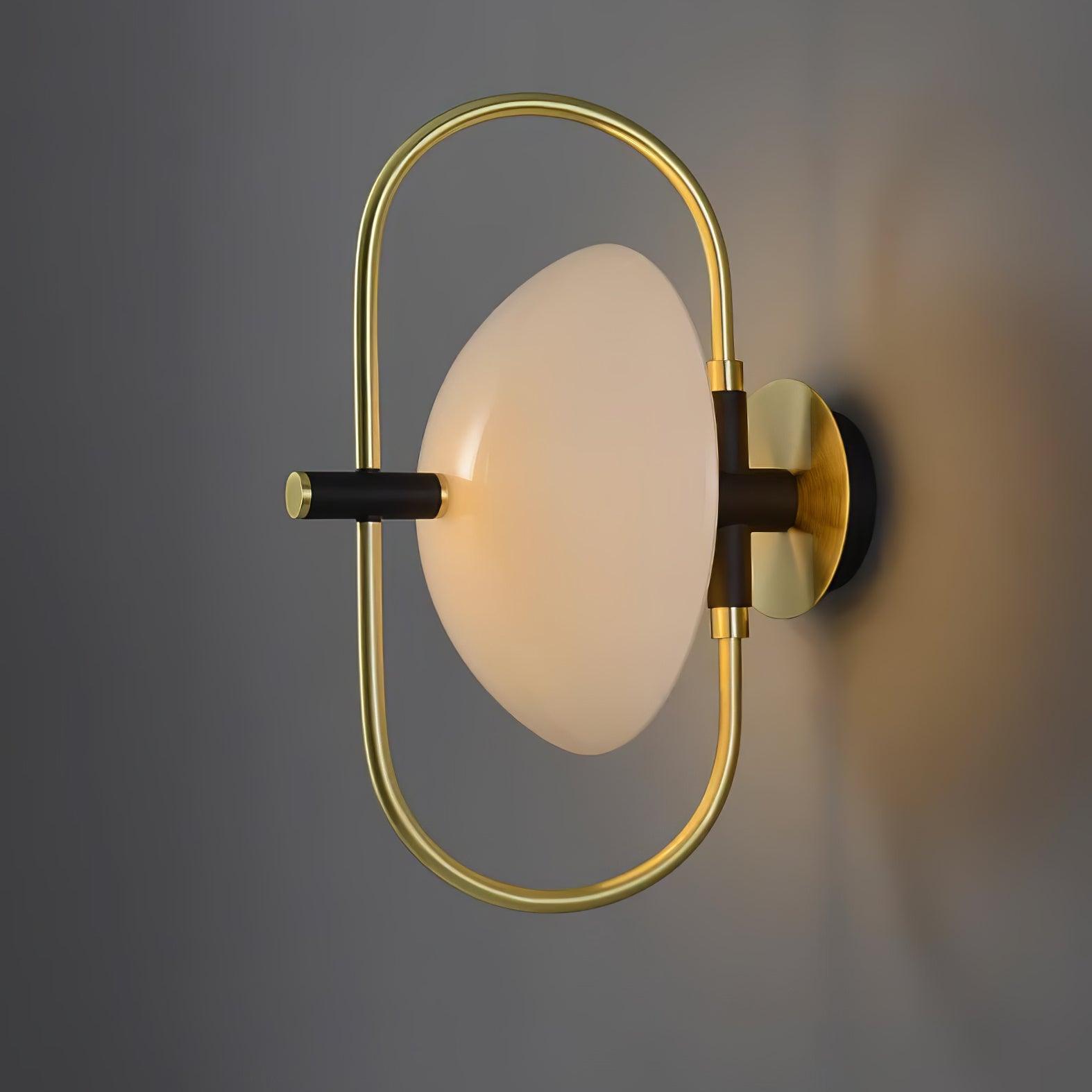 Nøordka Light Bespoke Wall Light Fixture ∅ 11″ x H 15.7″ / Dia 28cm x H 40cm / Gold & White glass Thick Glass Half Circle Brass Finish Wall Lamp