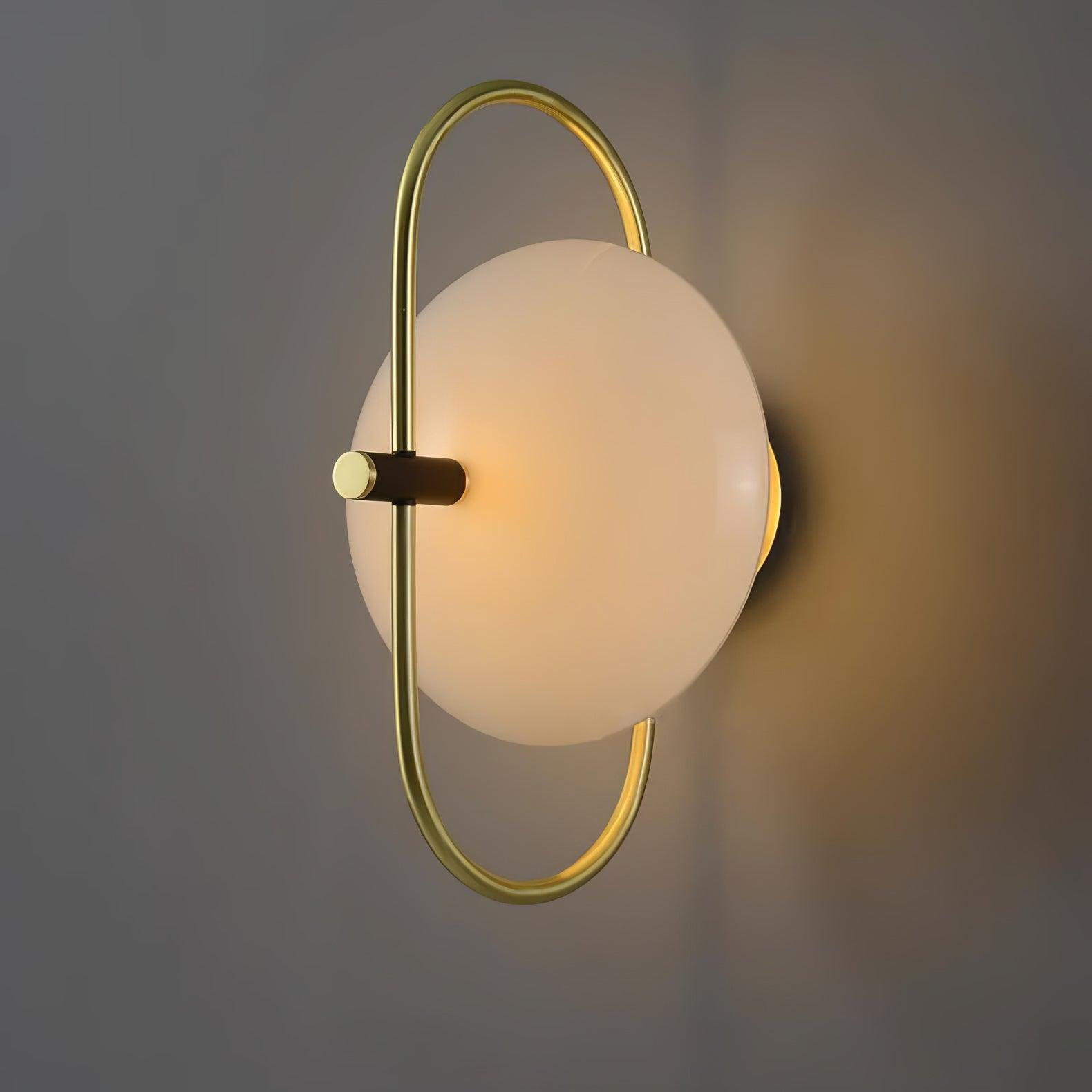 Nøordka Light Bespoke Wall Light Fixture ∅ 11″ x H 15.7″ / Dia 28cm x H 40cm / Gold & White glass Thick Glass Half Circle Brass Finish Wall Lamp
