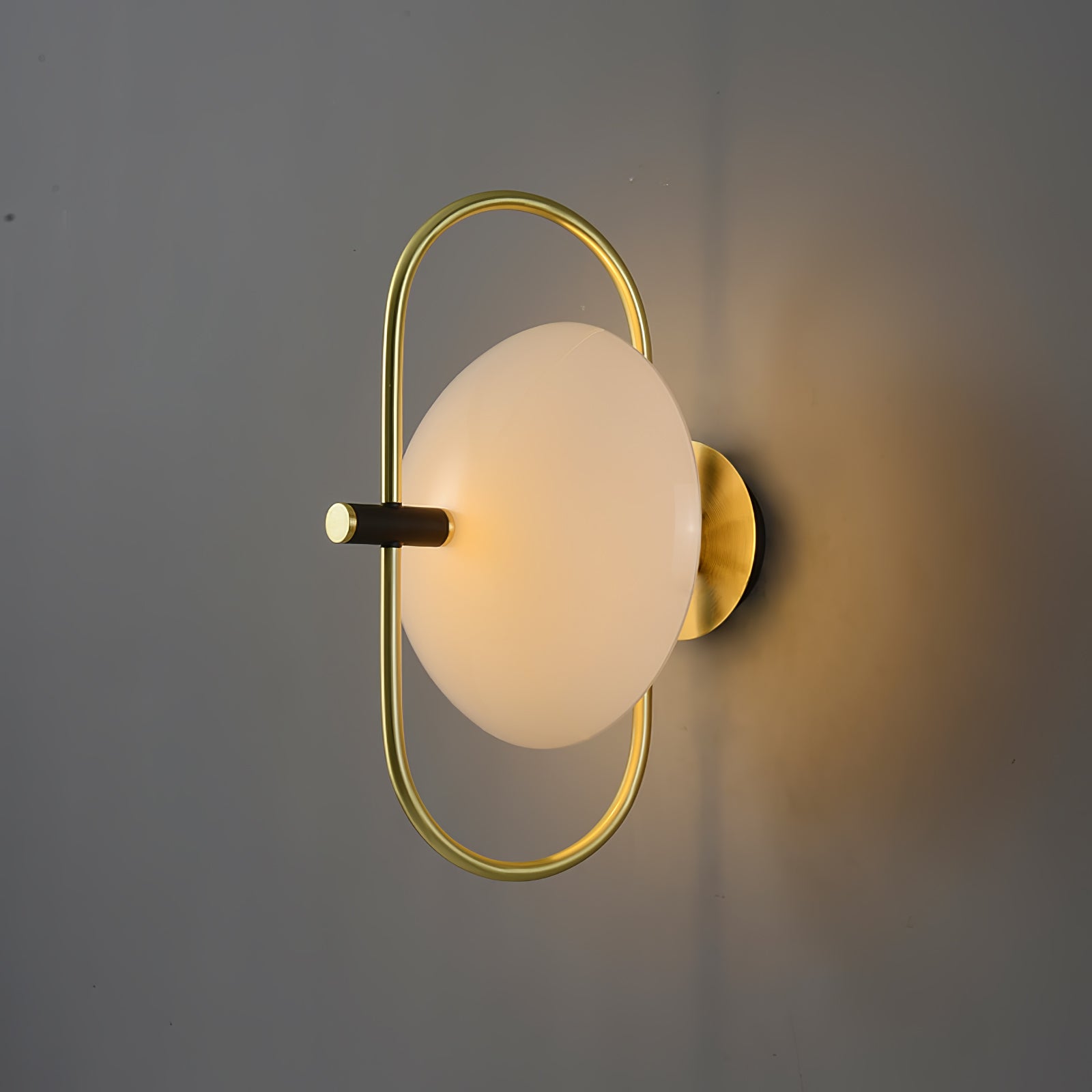 Nøordka Light Bespoke Wall Light Fixture ∅ 11″ x H 15.7″ / Dia 28cm x H 40cm / Gold & White glass Thick Glass Half Circle Brass Finish Wall Lamp