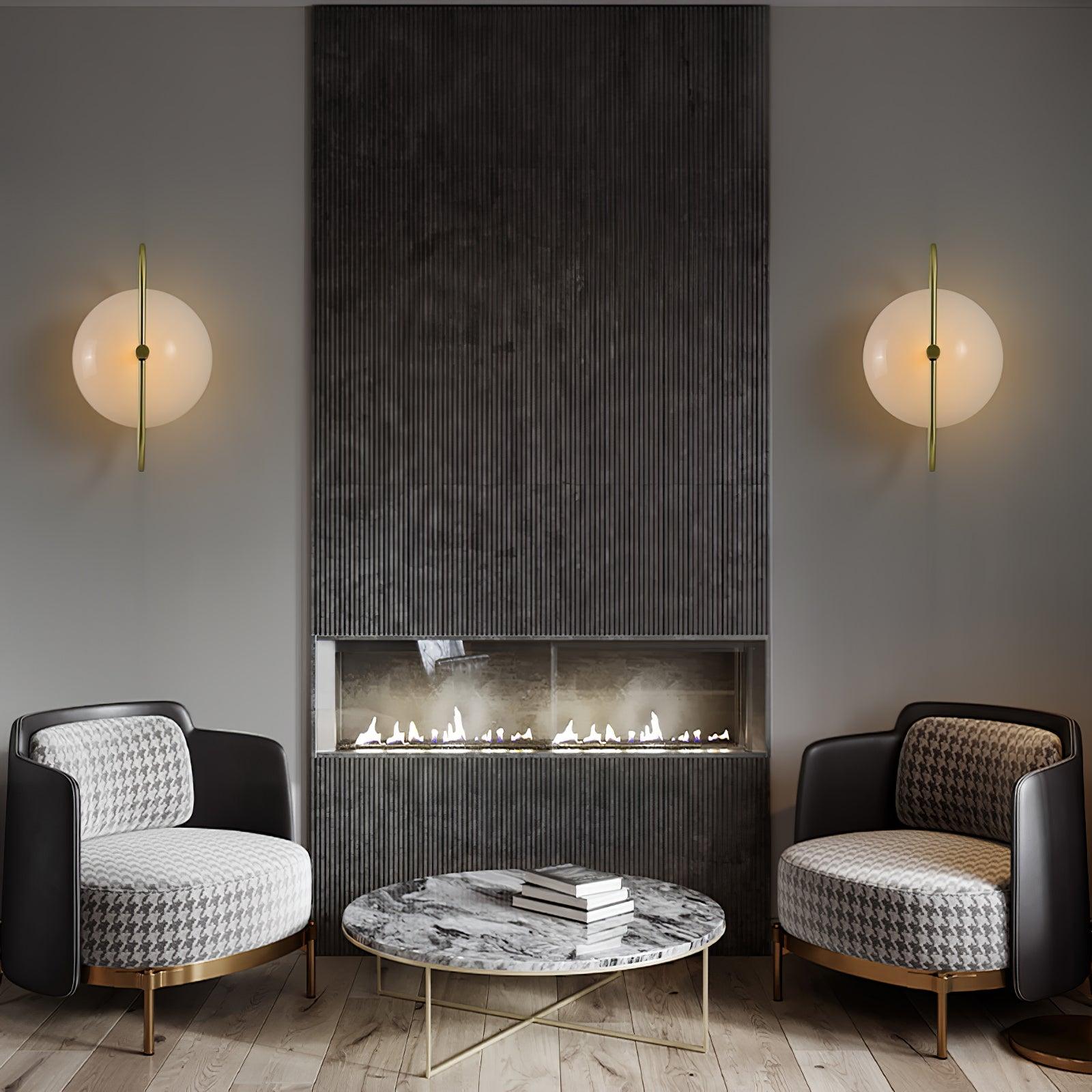 Nøordka Light Bespoke Wall Light Fixture ∅ 11″ x H 15.7″ / Dia 28cm x H 40cm / Gold & White glass Thick Glass Half Circle Brass Finish Wall Lamp