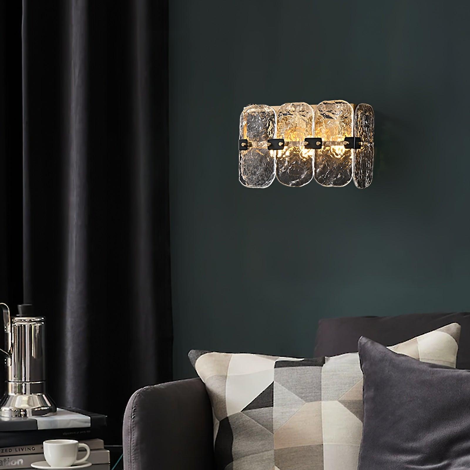 Nøordka Light Bespoke Wall Light Fixture ∅ 12.2″ x H 7.7″ / Dia 31cm x H 19.5cm / Clear Hand Blown Glass Brass Finish Wall Sconce