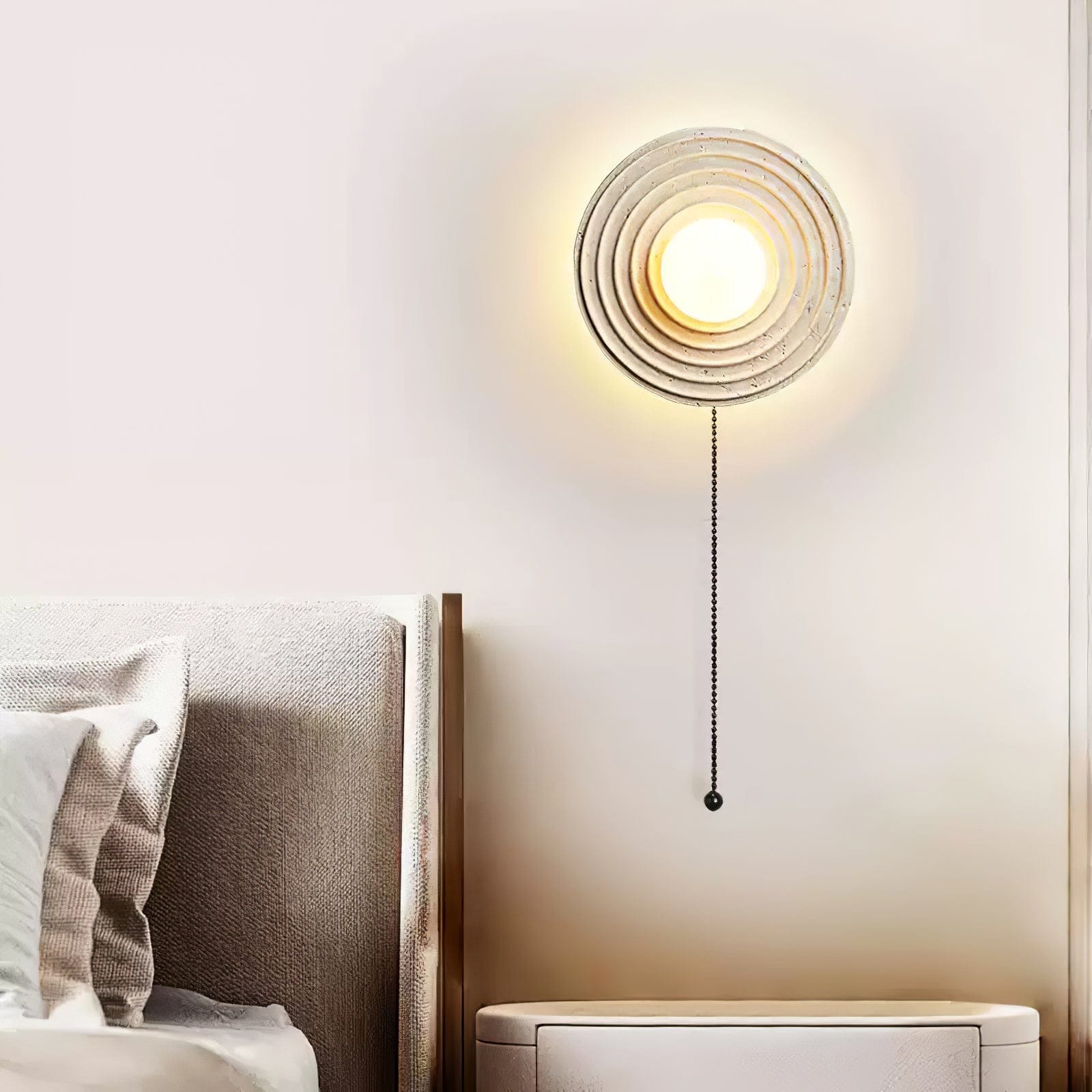 Nøordka Light Bespoke Wall Light Fixture ∅ 12.9″ x H 12.9″ / Yellow Travertine / Pull Cord Switch Travertine Concentric Ring Contemporary Wall Light