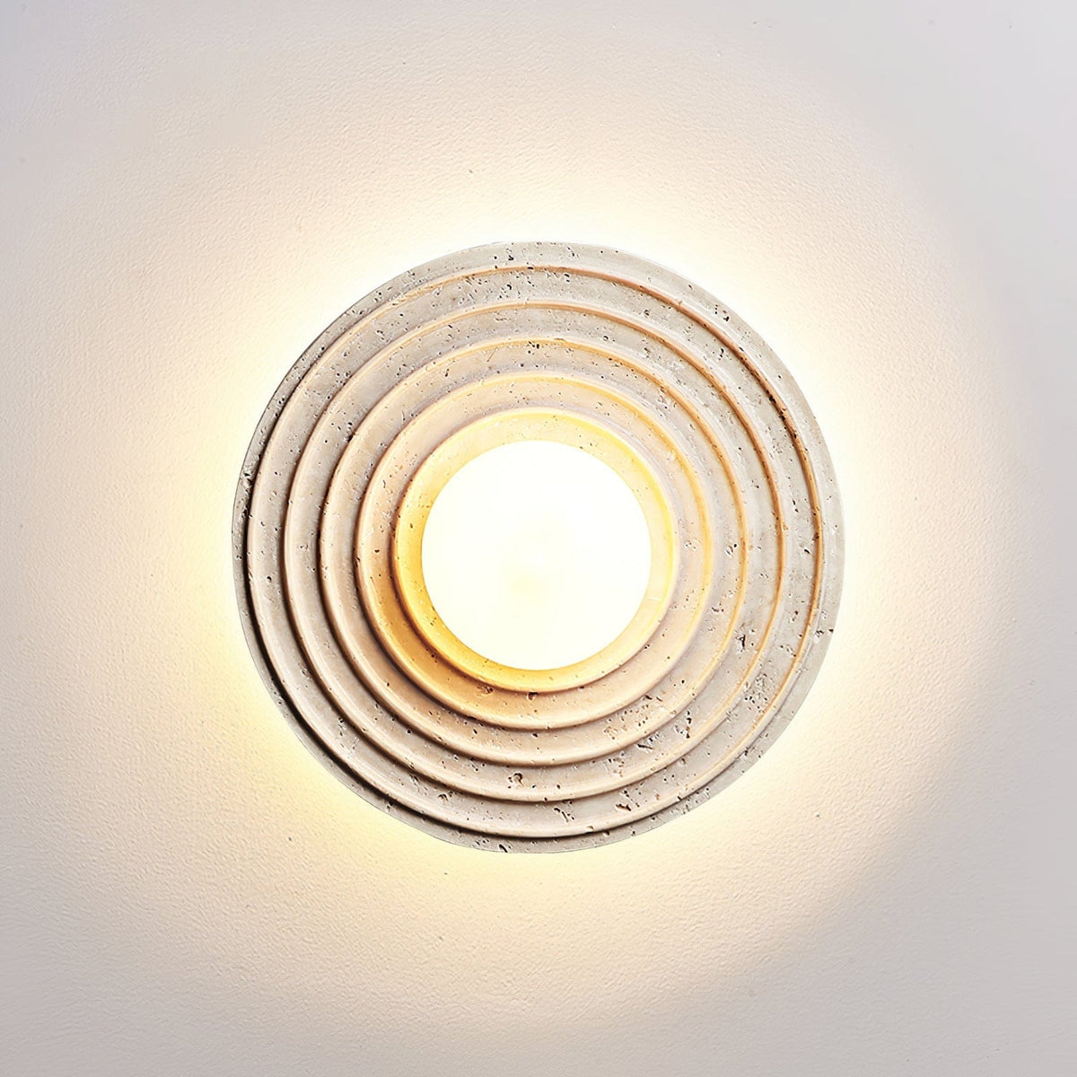 Nøordka Light Bespoke Wall Light Fixture ∅ 12.9″ x H 12.9″ / Yellow Travertine / Wall Switch Travertine Concentric Ring Contemporary Wall Light