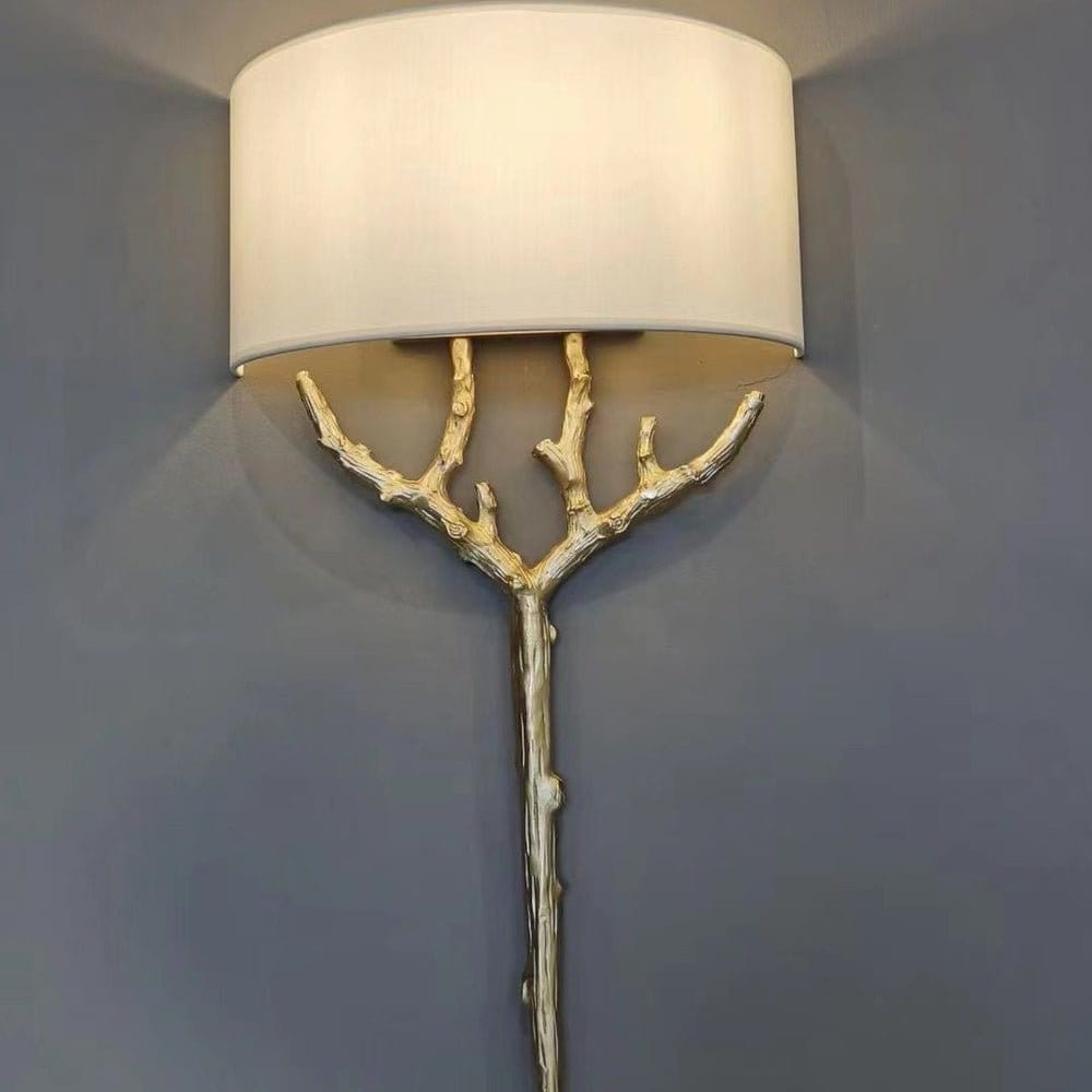 Nøordka Light Bespoke Wall Light Fixture ∅ 18.9″ x H 26.8″ / Dia 48cm x H 68cm / Brass &amp; White Brass Branch Tree Sculpture Contemporary Wall Lamp