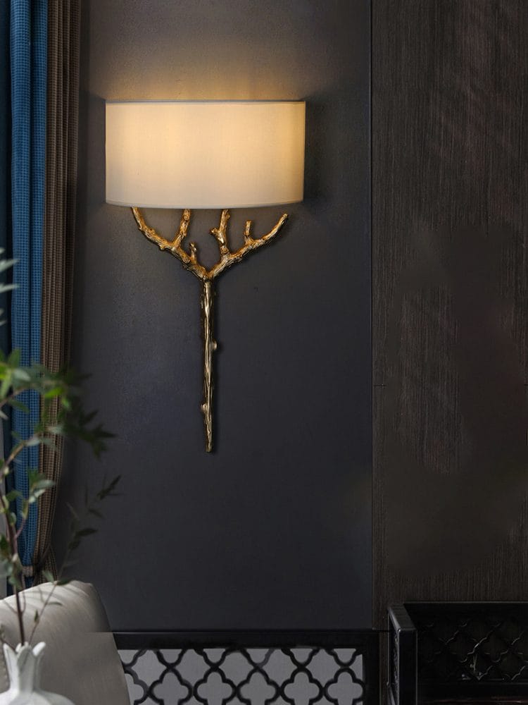 Nøordka Light Bespoke Wall Light Fixture ∅ 18.9″ x H 26.8″ / Dia 48cm x H 68cm / Brass &amp; White Brass Branch Tree Sculpture Contemporary Wall Lamp