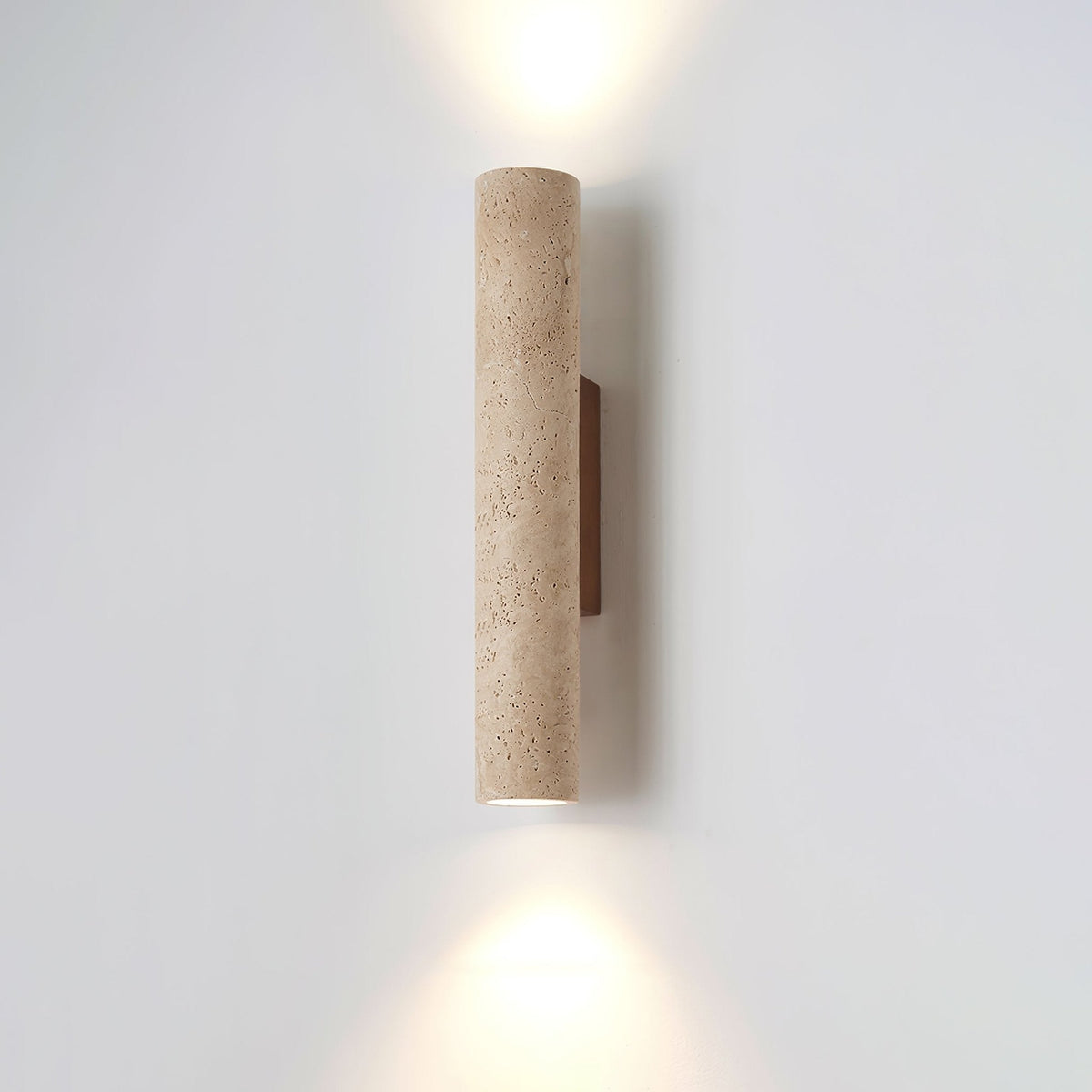 Nøordka Light Bespoke Wall Light Fixture ∅ 2.6″ x H 12.6″ / Walnut Wood &amp; Yellow Travertine Travertine Column Contemporary Wall Light