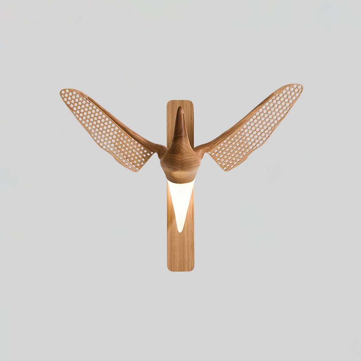 Nøordka Light Bespoke Wall Light Fixture ∅ 25.2″ x H 23.6″ / Wood color / Warm Light Wood Bird Sculptural Nordic Inspired Wall Light