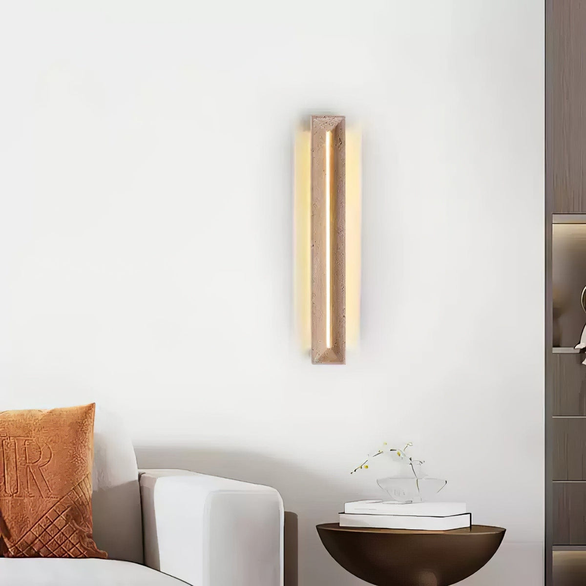 Nøordka Light Bespoke Wall Light Fixture ∅ 3.1″ x H 23.6″ / Yellow Travertine / Warm Light Travertine Beam Nordic Inspired Wall Light