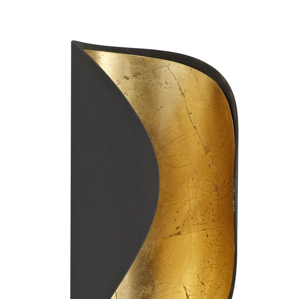 Nøordka Light Bespoke Wall Light Fixture ∅ 3.9″ x H 19.7″ / Dia 10cm x H 50cm / Black Curved Tubular Cylinder Gold Leaf Wall Sconce