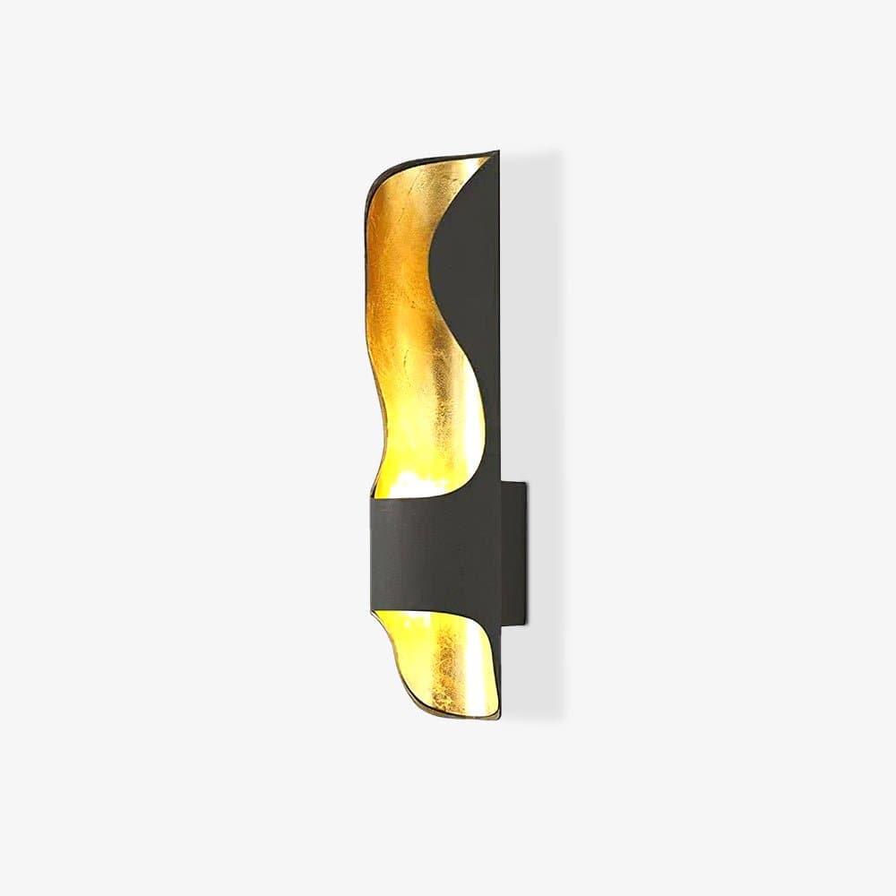 Nøordka Light Bespoke Wall Light Fixture ∅ 3.9″ x H 19.7″ / Dia 10cm x H 50cm / Black Curved Tubular Cylinder Gold Leaf Wall Sconce