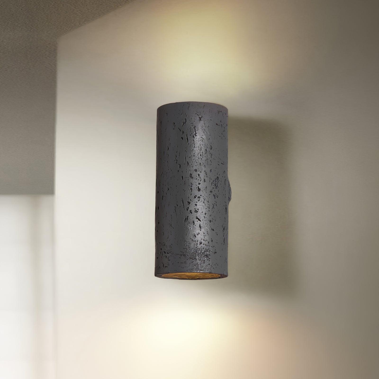 Nøordka Light Bespoke Wall Light Fixture ∅ 3.9″ x H 9″/ Dia 10cm x H 23cm / Black Textured Cylinder Contemporary Wall Light