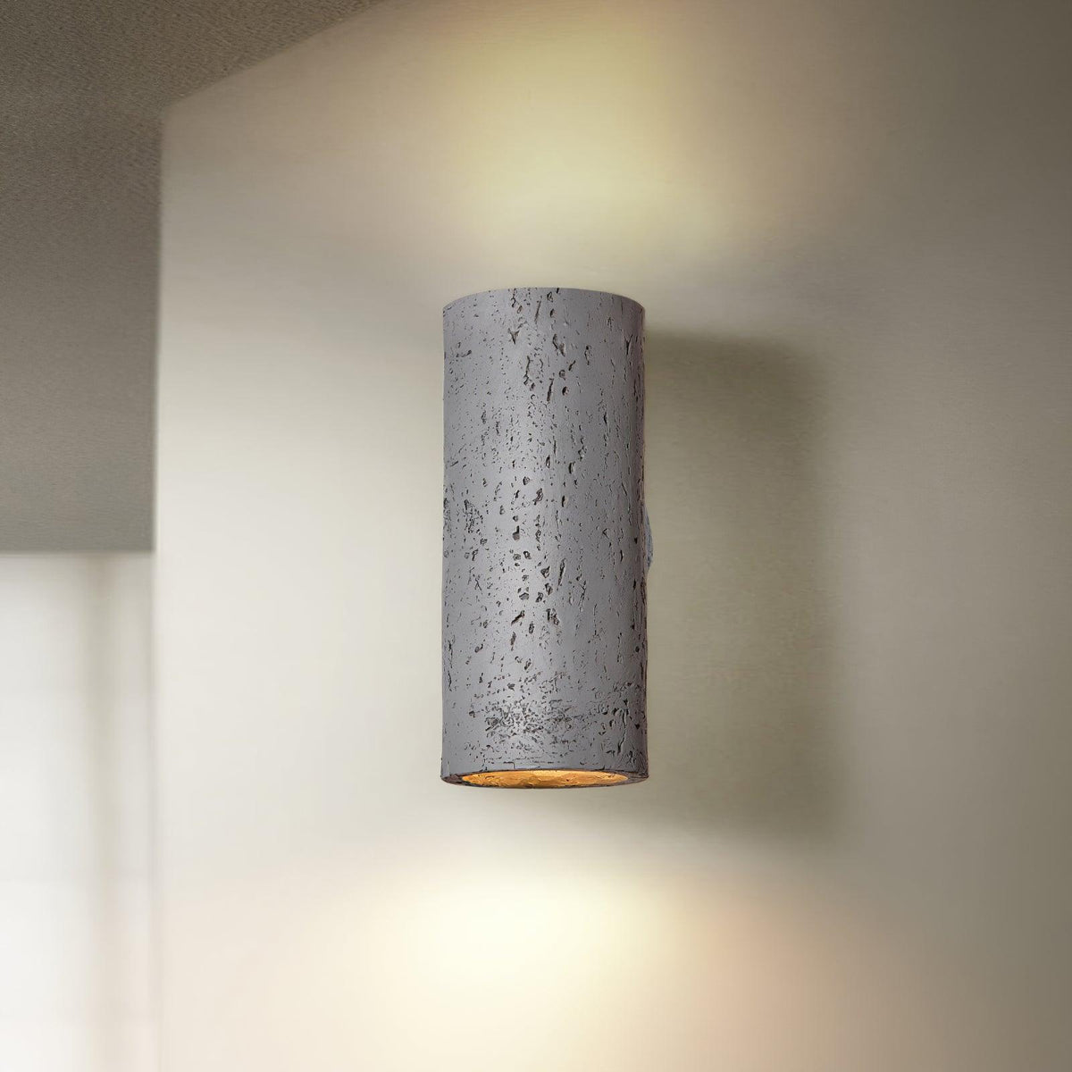Nøordka Light Bespoke Wall Light Fixture ∅ 3.9″ x H 9″/ Dia 10cm x H 23cm / Grey Textured Cylinder Contemporary Wall Light