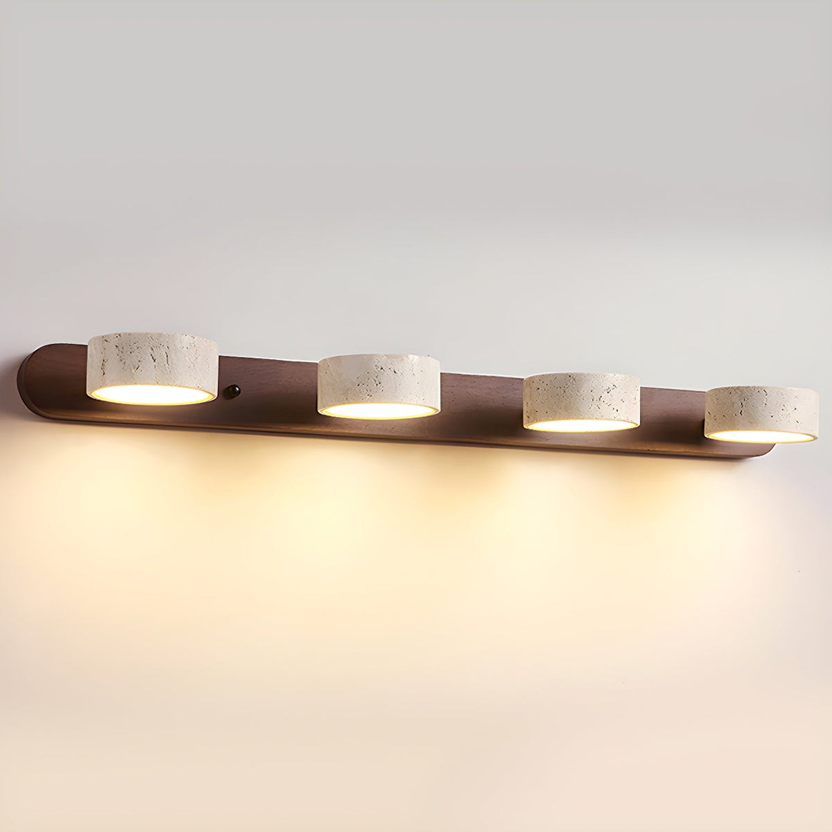 Nøordka Light Bespoke Wall Light Fixture 4-Lights: ∅ 27.6″ x H 2.4″ / Walnut Color / Warm Light Travertine Stone Nordic Inspired Wall Light