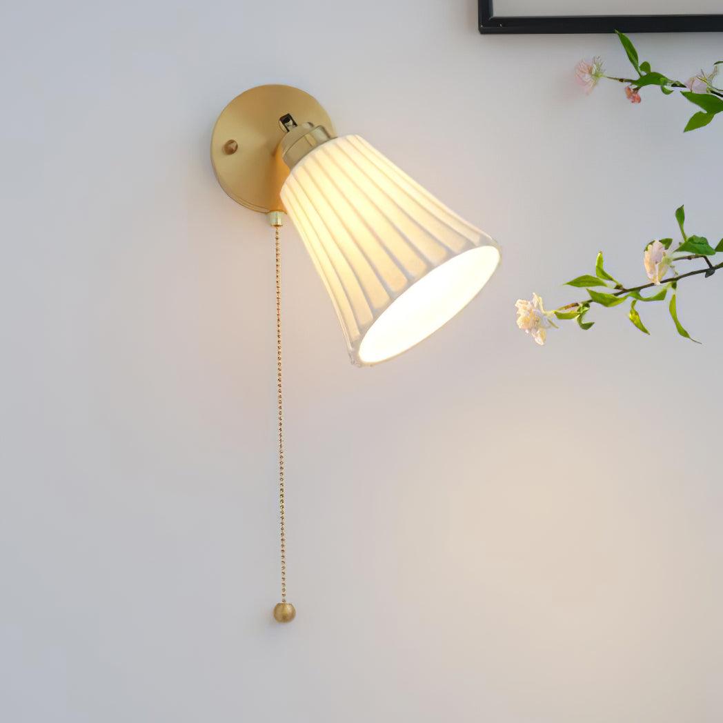Nøordka Light Bespoke Wall Light Fixture ∅ 5.5″ x H 9.8″ / Dia 14cm x H 25cm / Brass &amp; White Ceramic Trumpet Ceramic Polished Brass Wall Light