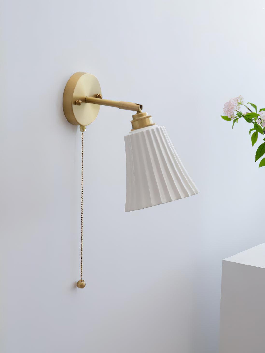 Nøordka Light Bespoke Wall Light Fixture ∅ 5.5″ x H 9.8″ / Dia 14cm x H 25cm / Brass & White Ceramic Trumpet Ceramic Polished Brass Wall Light