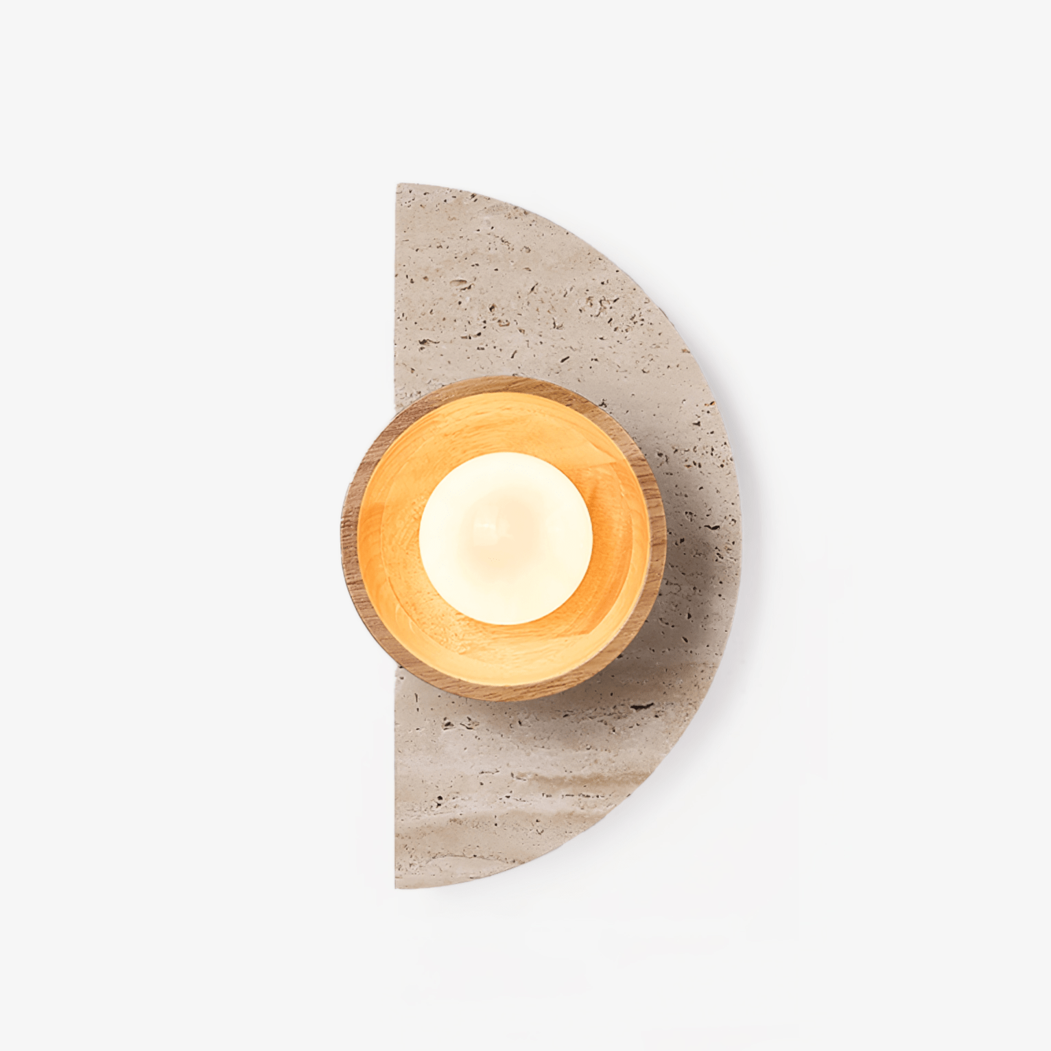 Nøordka Light Bespoke Wall Light Fixture ∅ 7.9″ x H 13.8″ / Yellow Travertine & Wood Color Travertine Nordic Inspired Ambient Wall Light