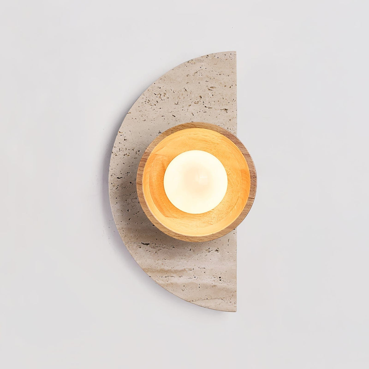 Nøordka Light Bespoke Wall Light Fixture ∅ 7.9″ x H 13.8″ / Yellow Travertine &amp; Wood Color Travertine Nordic Inspired Ambient Wall Light