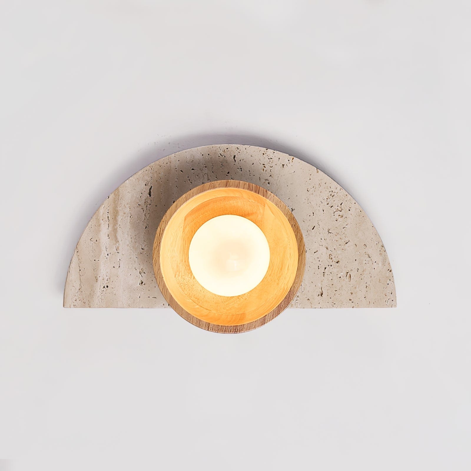 Nøordka Light Bespoke Wall Light Fixture ∅ 7.9″ x H 13.8″ / Yellow Travertine & Wood Color Travertine Nordic Inspired Ambient Wall Light