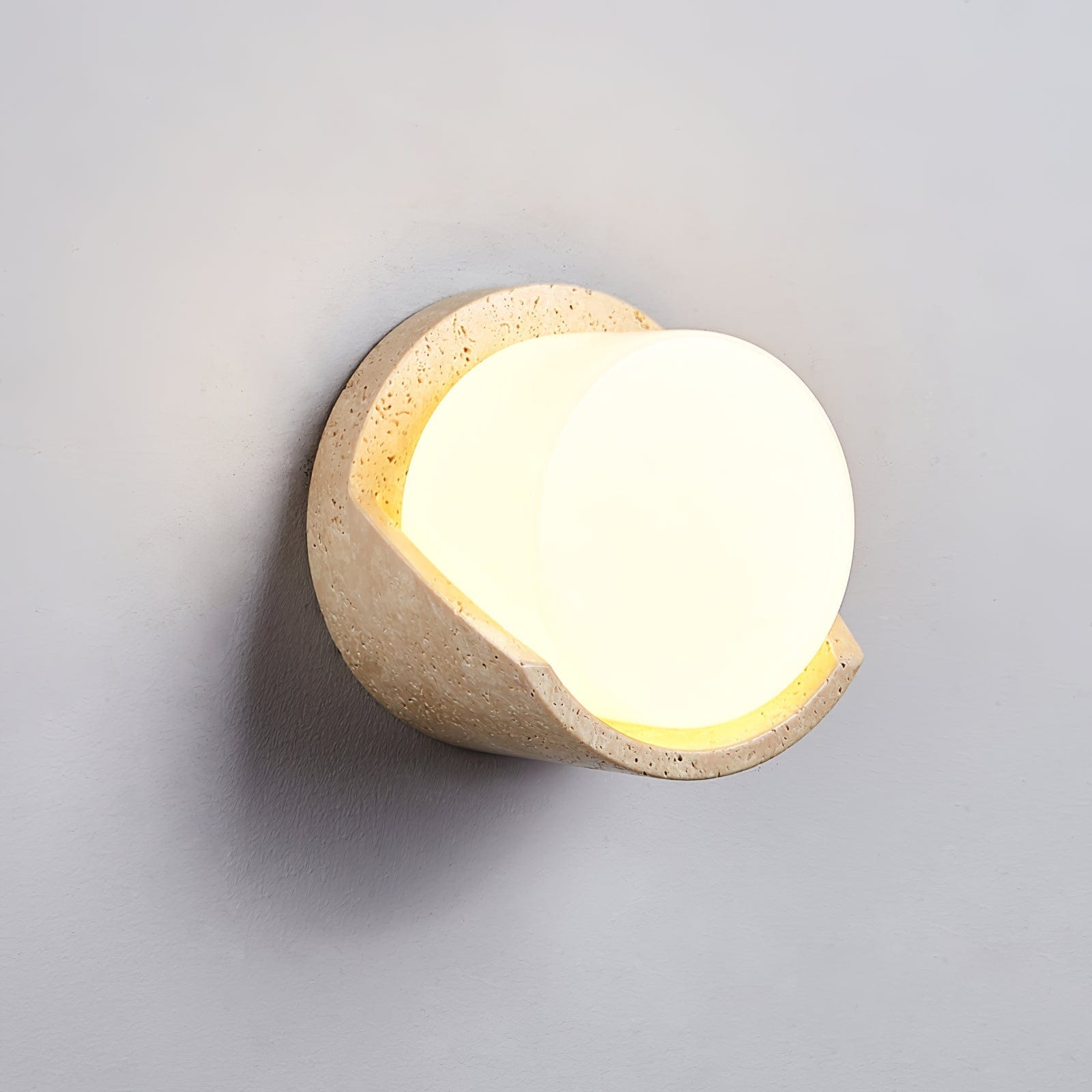 Nøordka Light Bespoke Wall Light Fixture ∅ 7.9″ x H 4.7″ / Yellow Travertine & White Travertine Sculptural Statement Wall Light