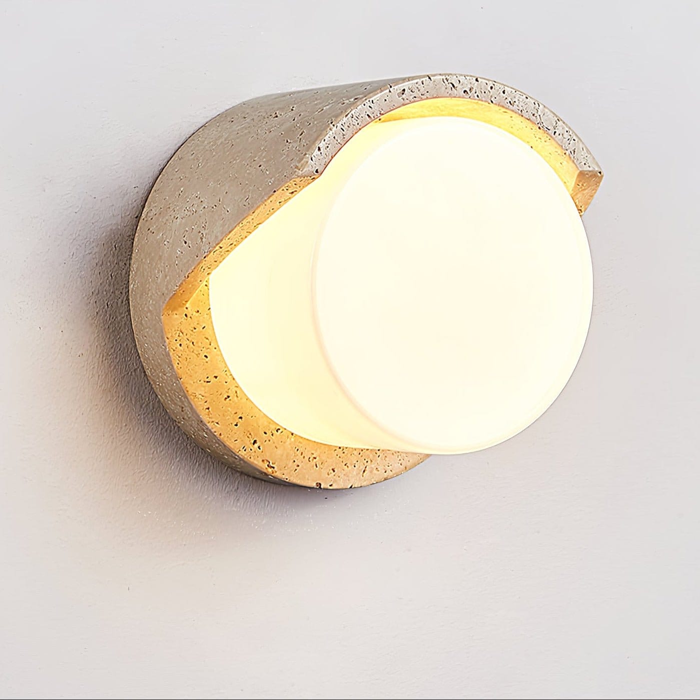 Nøordka Light Bespoke Wall Light Fixture ∅ 7.9″ x H 4.7″ / Yellow Travertine & White Travertine Sculptural Statement Wall Light