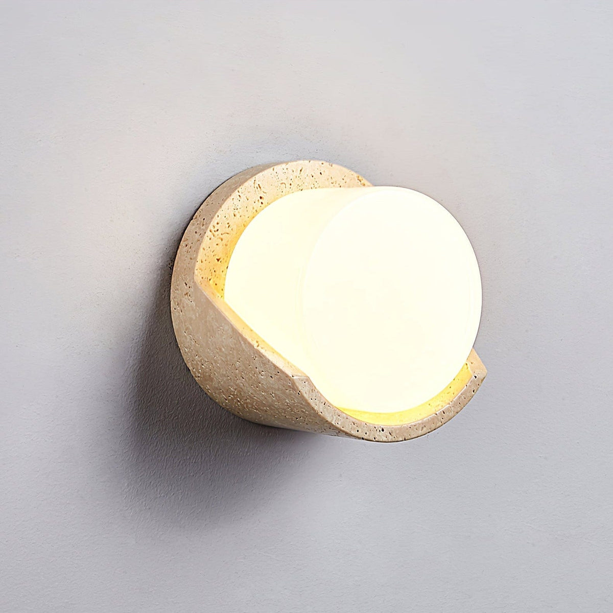 Nøordka Light Bespoke Wall Light Fixture ∅ 7.9″ x H 4.7″ / Yellow Travertine &amp; White Travertine Sculptural Statement Wall Light