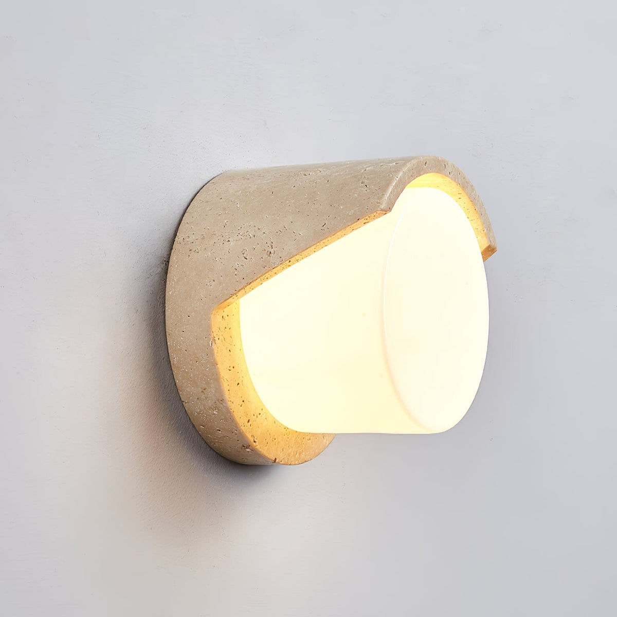 Nøordka Light Bespoke Wall Light Fixture ∅ 7.9″ x H 4.7″ / Yellow Travertine &amp; White Travertine Sculptural Statement Wall Light