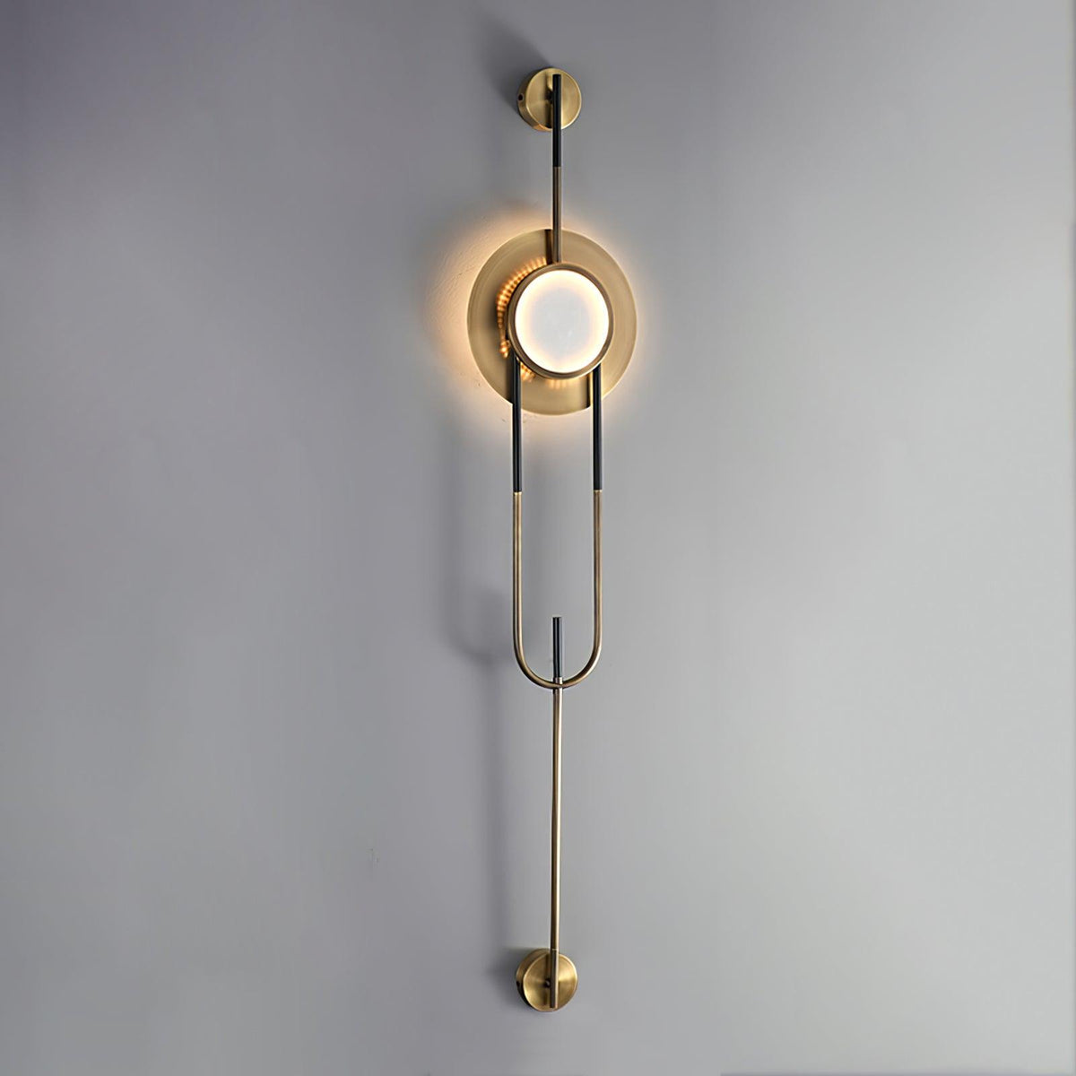 Nøordka Light Bespoke Wall Light Fixture ∅ 7.9″ x H 63″  / Dia 20cm x H 160cm / Gold &amp; White / Warm Light Circular Marble Gold Tone Finish Wall Light
