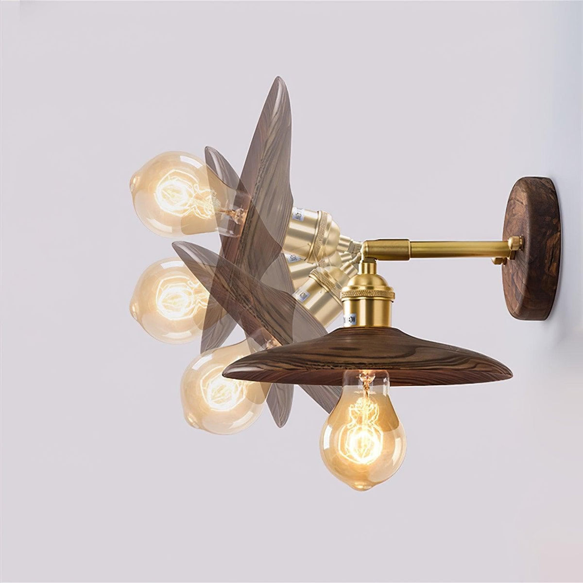 Nøordka Light Bespoke Wall Light Fixture ∅ 7.9″ x H 7.5″ / Dia 20cm x H 19cm / Brass &amp; Walnut Walnut Flared Classic Elegance Wall Light