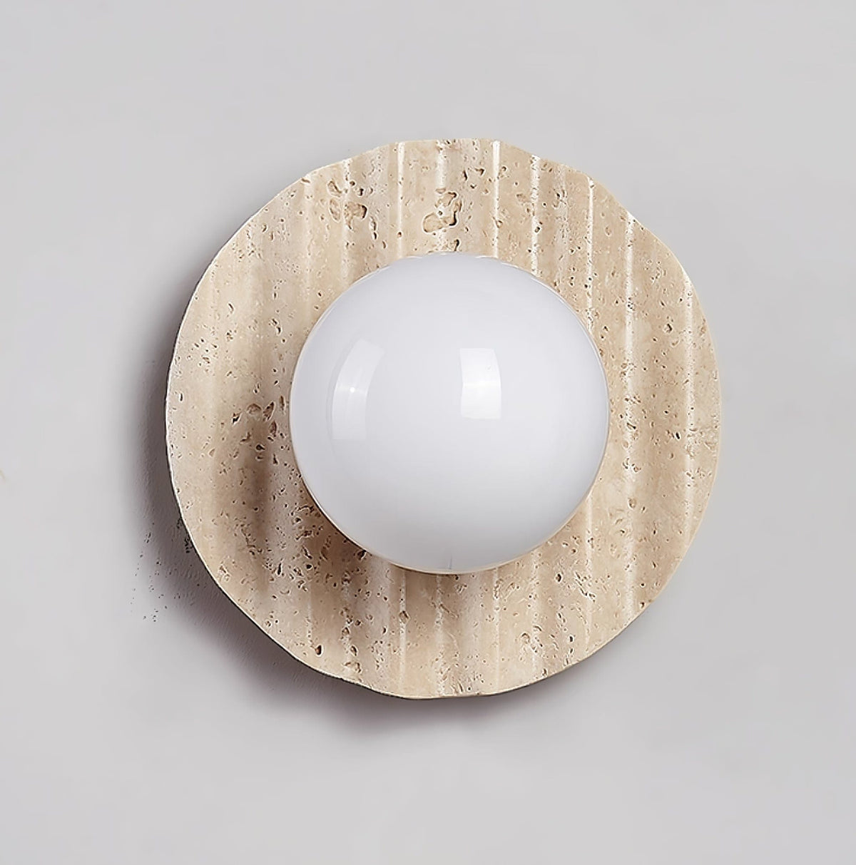 Nøordka Light Bespoke Wall Light Fixture ∅ 7.9″ x H 7.9″ / Yellow Travertine &amp; White Travertine Contemporary Globe Wall Light