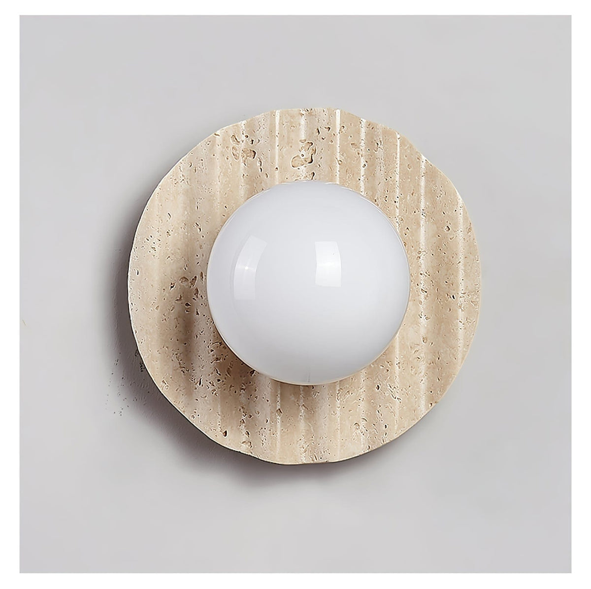 Nøordka Light Bespoke Wall Light Fixture ∅ 7.9″ x H 7.9″ / Yellow Travertine &amp; White Travertine Contemporary Globe Wall Light