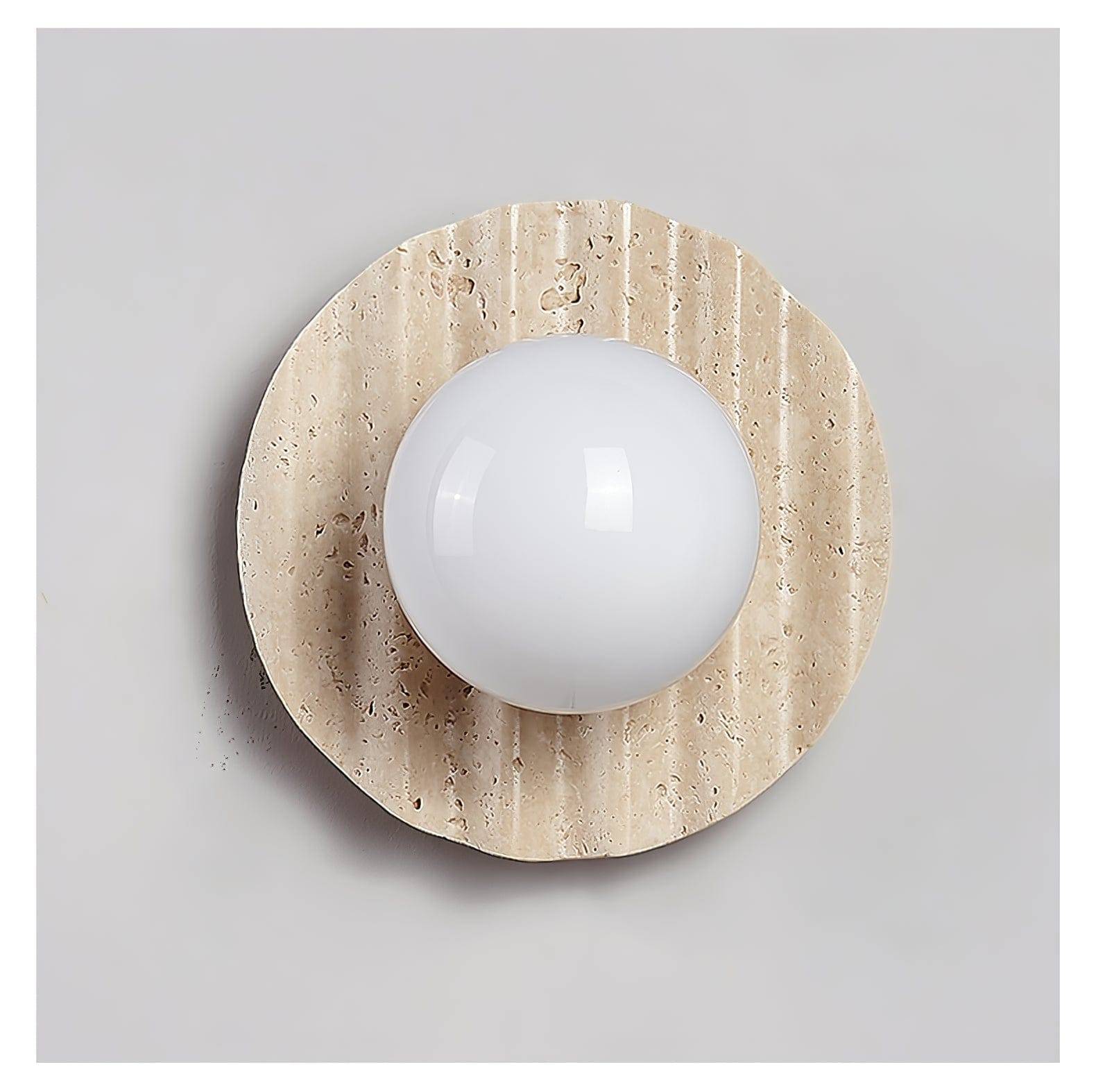 Nøordka Light Bespoke Wall Light Fixture ∅ 7.9″ x H 7.9″ / Yellow Travertine & White Travertine Contemporary Globe Wall Light