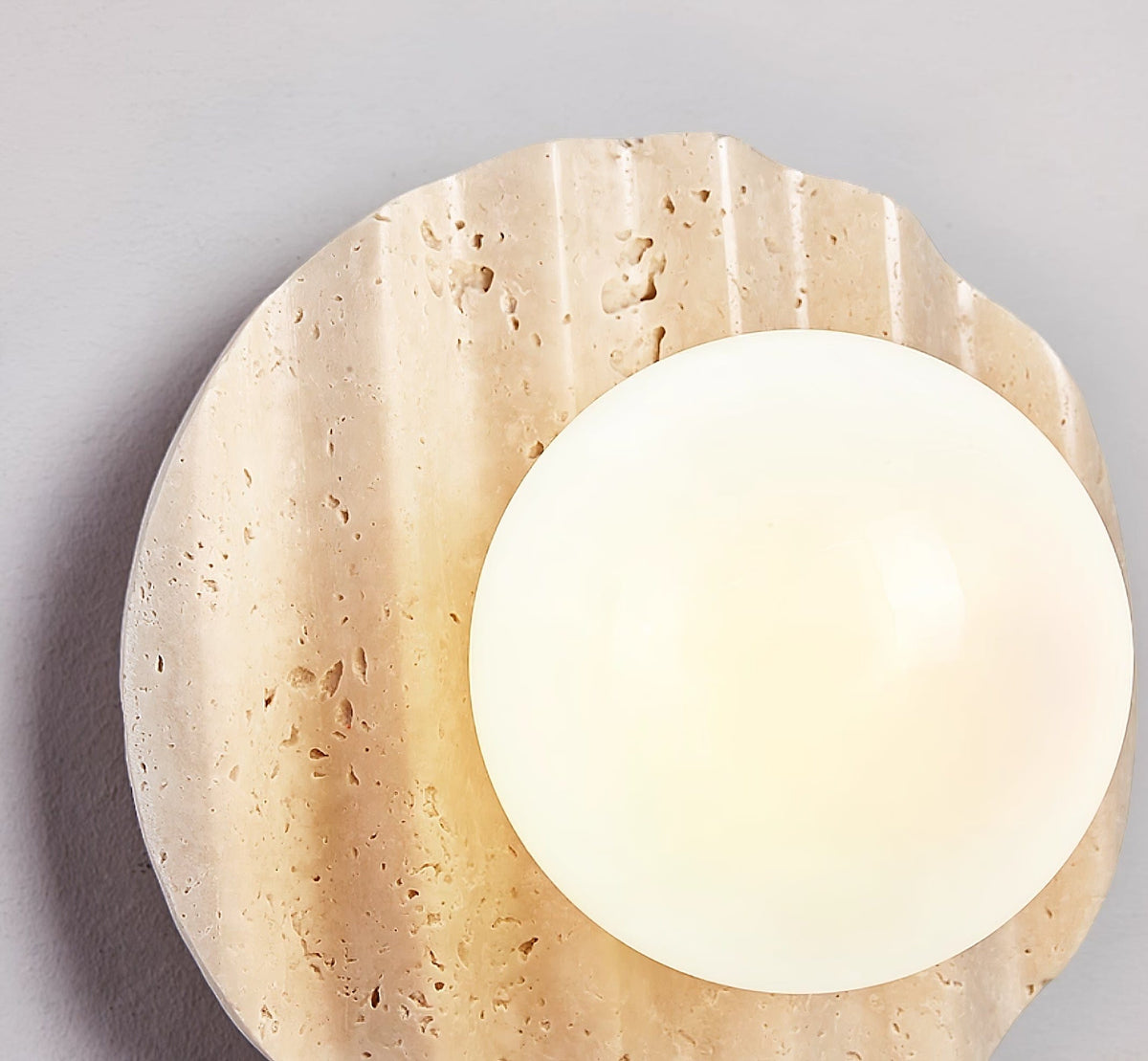 Nøordka Light Bespoke Wall Light Fixture ∅ 7.9″ x H 7.9″ / Yellow Travertine &amp; White Travertine Contemporary Globe Wall Light