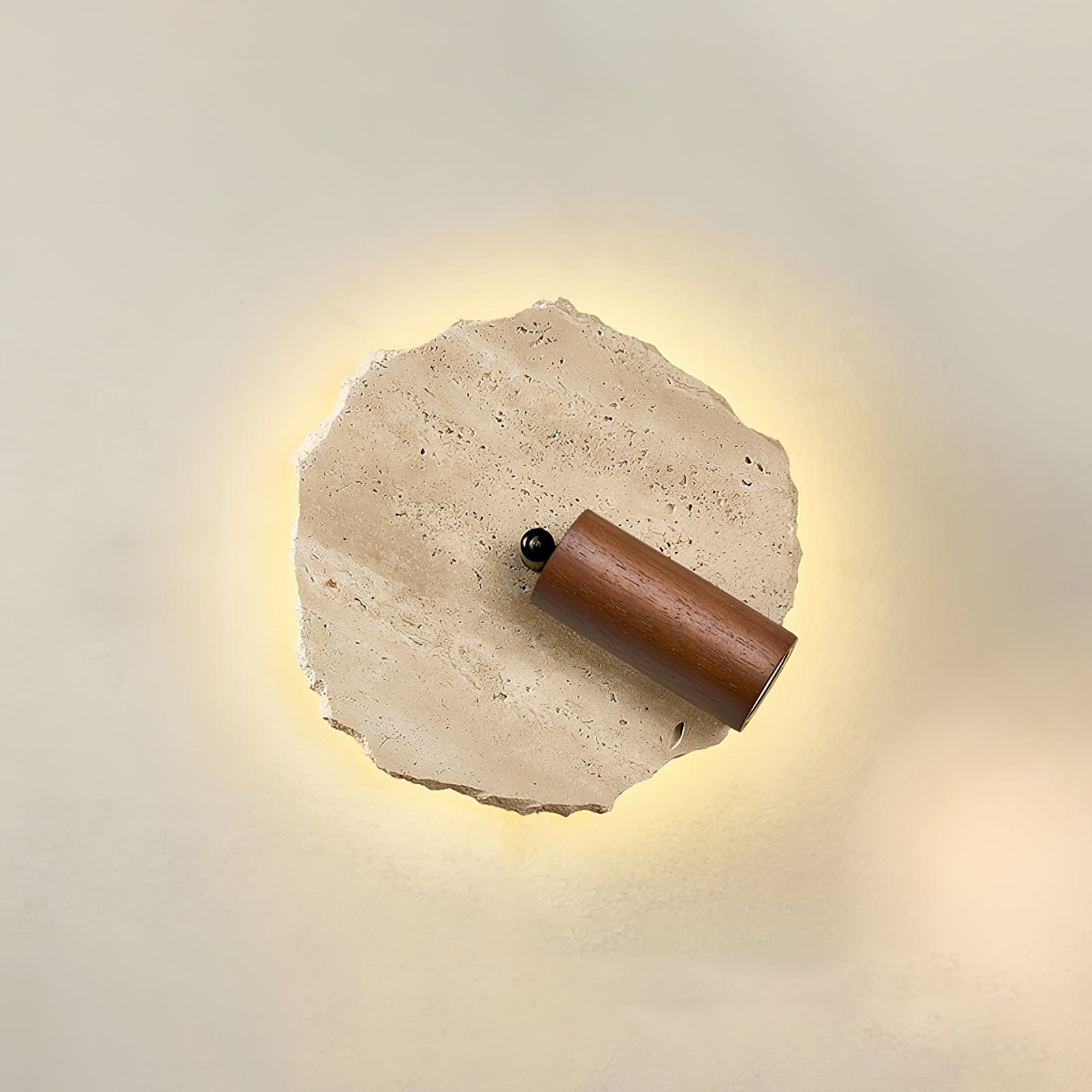Nøordka Light Bespoke Wall Light Fixture ∅ 9.1″ x H 9.1″ / Wall Switch / Yellow Travertine & Walnut Color Travertine Contemporary Walnut Accent Wall Light