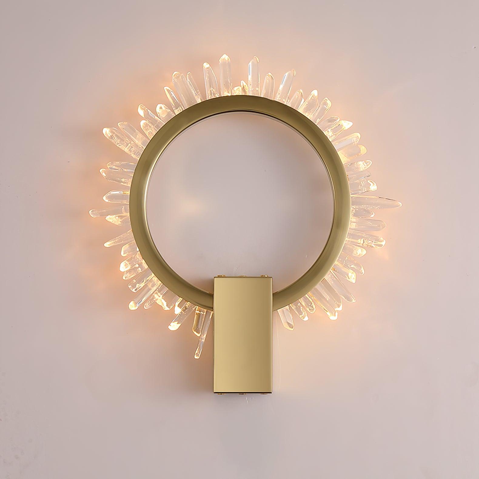 Nøordka Light Bespoke Wall Light Fixture ∅ 9.8″ x H 12.5″ / Dia 25cm x H 32cm / Gold & Clear / Warm White Faceted Crystal Contemporary Luxe Wall Lamp