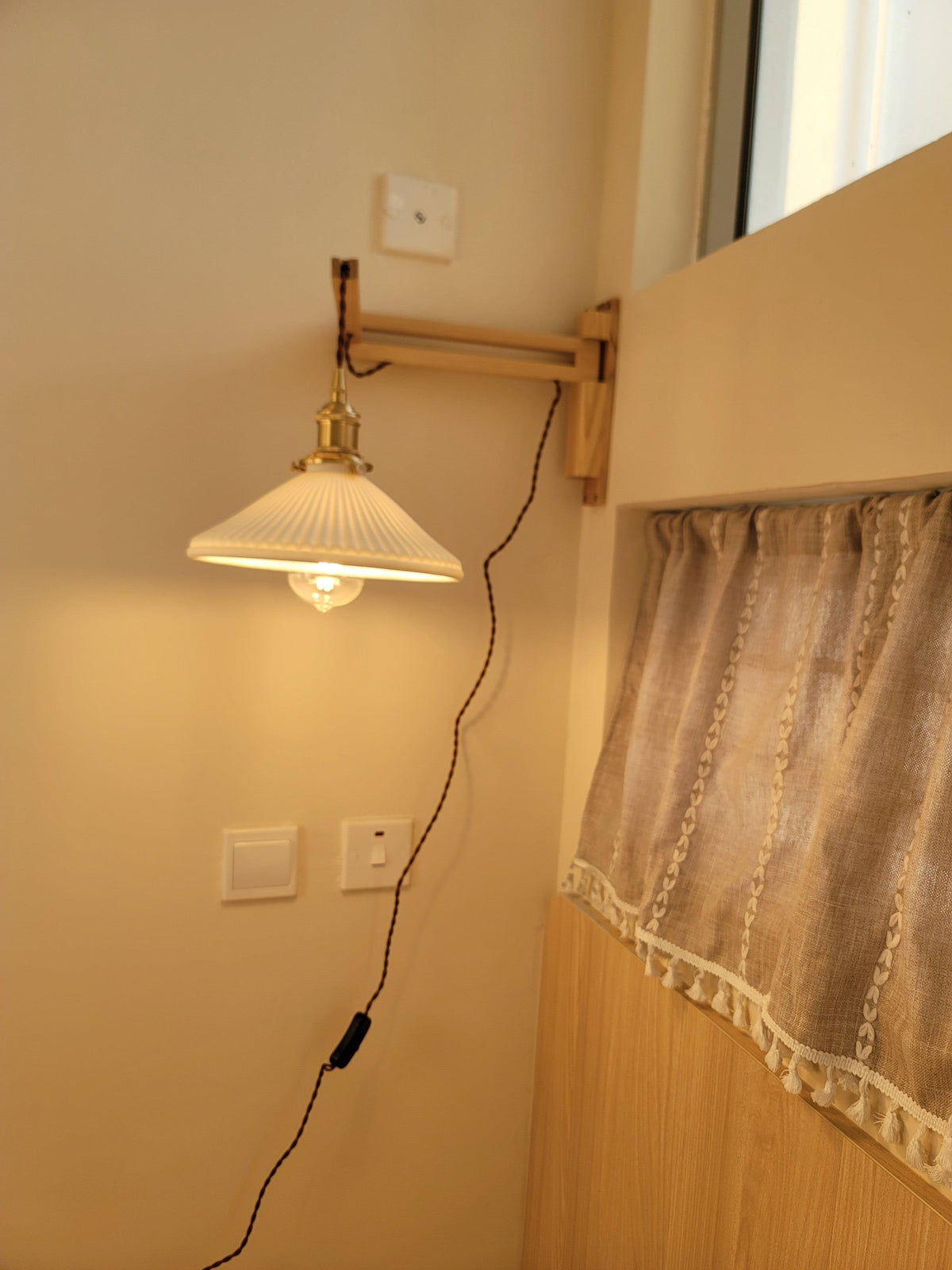 Nøordka Light Bespoke Wall Light Fixture Circular Walnut Nordic Inspired Wall Lamp