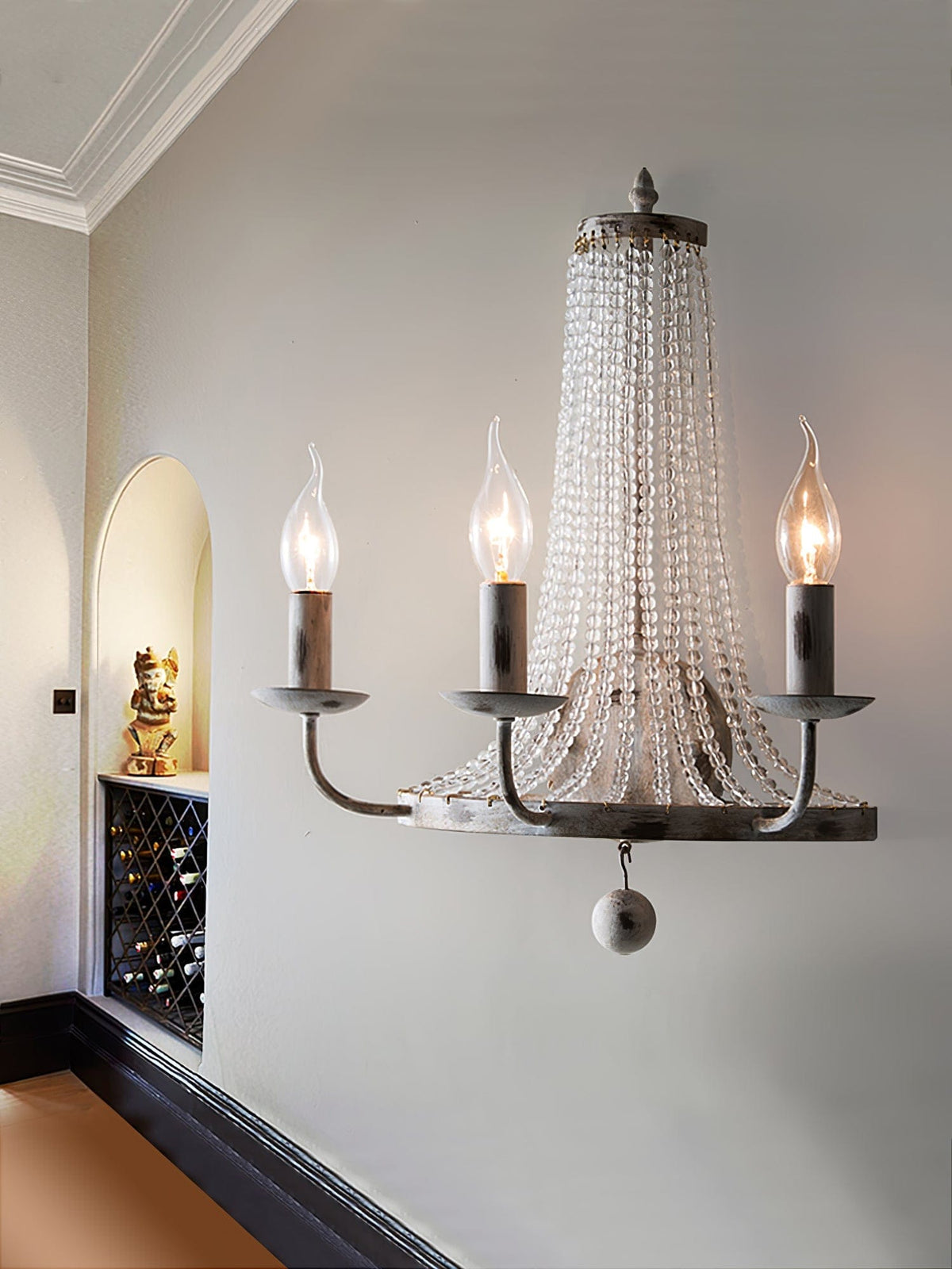 Nøordka Light Bespoke Wall Light Fixture Distressed White Basket Crystal Glass Wall Lamp