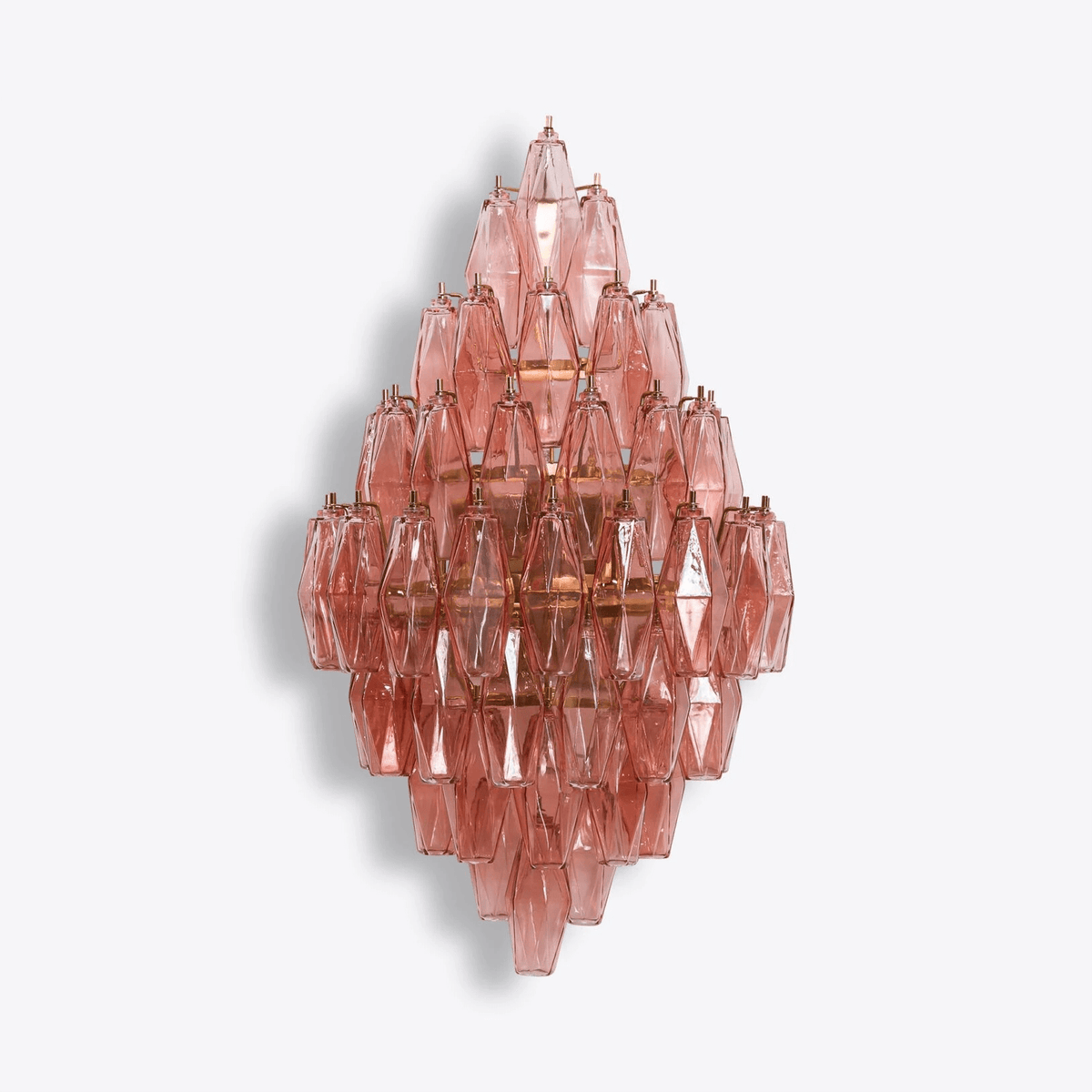 Nøordka Light Bespoke Wall Light Fixture L 18.1″ x W 11.0″ x H 30.3″ / Pink Glass &amp; Gold Tiered Diamond Glass Brass Finish Wall Light