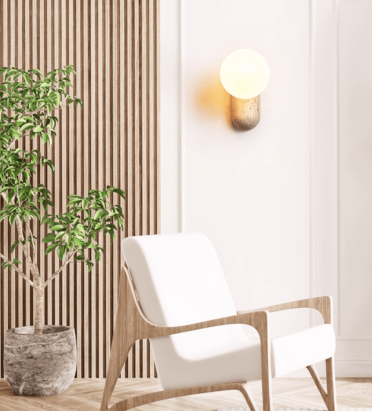 Nøordka Light Bespoke Wall Light Fixture L 2.9″ x W 1.9″ x H 5.9″ / Yellow Travertine & White Travertine Pebble Contemporary Wall Light