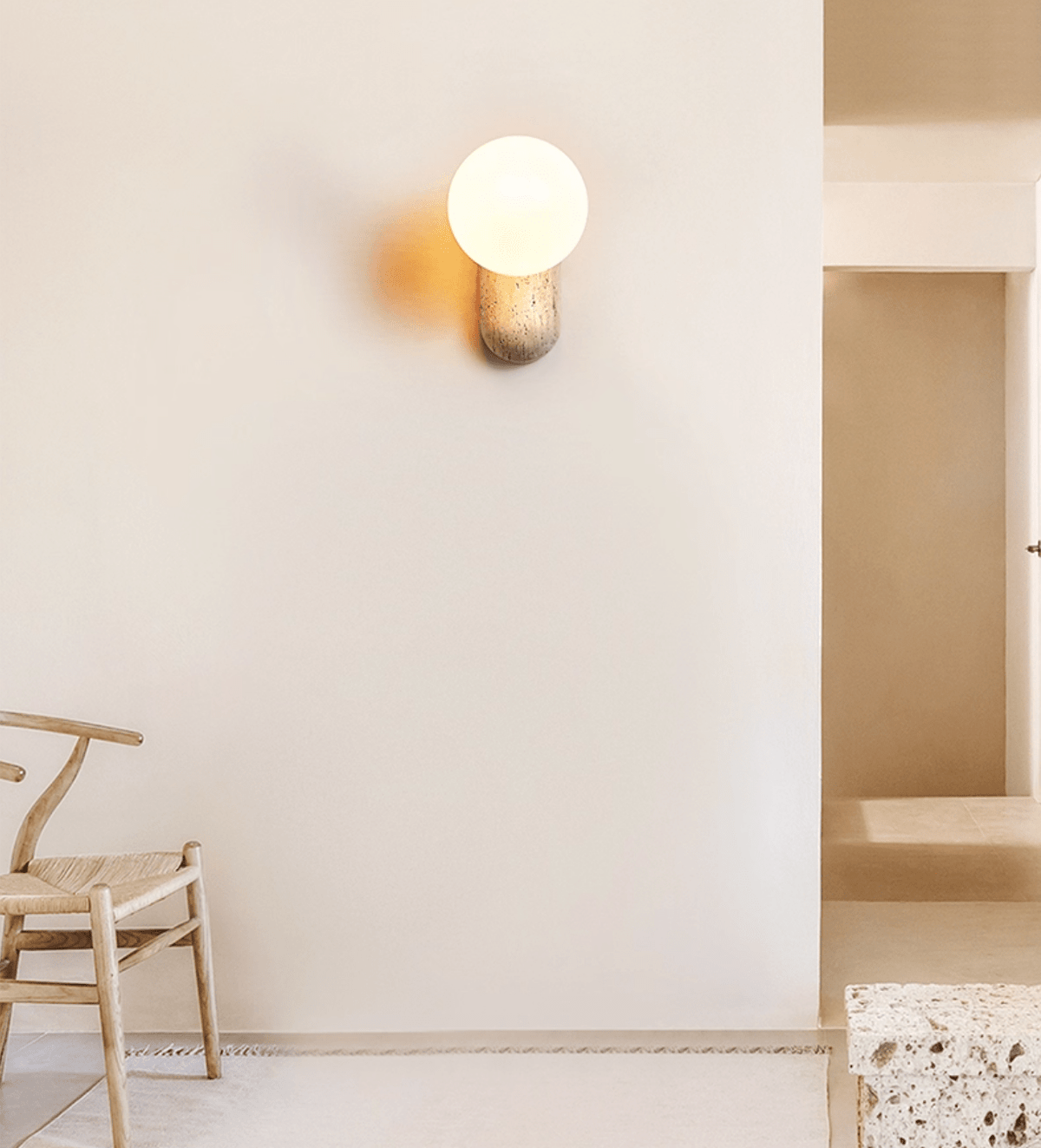 Nøordka Light Bespoke Wall Light Fixture L 2.9″ x W 1.9″ x H 5.9″ / Yellow Travertine &amp; White Travertine Pebble Contemporary Wall Light