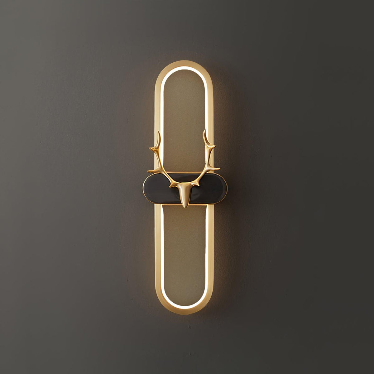 Nøordka Light Bespoke Wall Light Fixture L 5.1″ x W 2.4″ x H 15.7″ / Brass+Black / Warm Light Brass Antlers Midcentury Modern Wall Lamp
