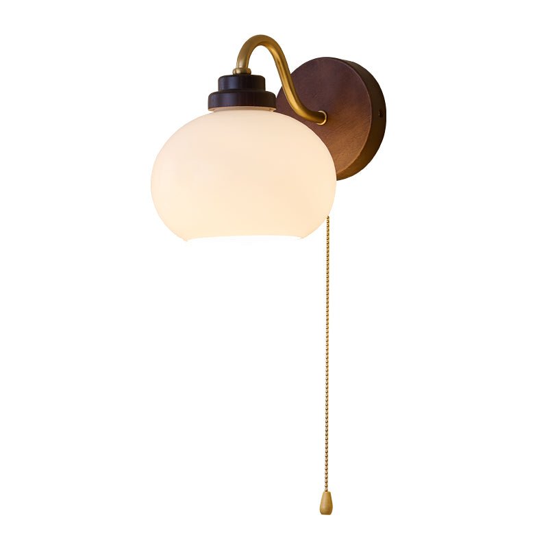 Nøordka Light Bespoke Wall Light Fixture Model B ∅ 11.0″ x W 9.8″ x H 8.7″ / Walnut wood color & Gold & White Curved Iron And Wood Contemporary Wall Lamp