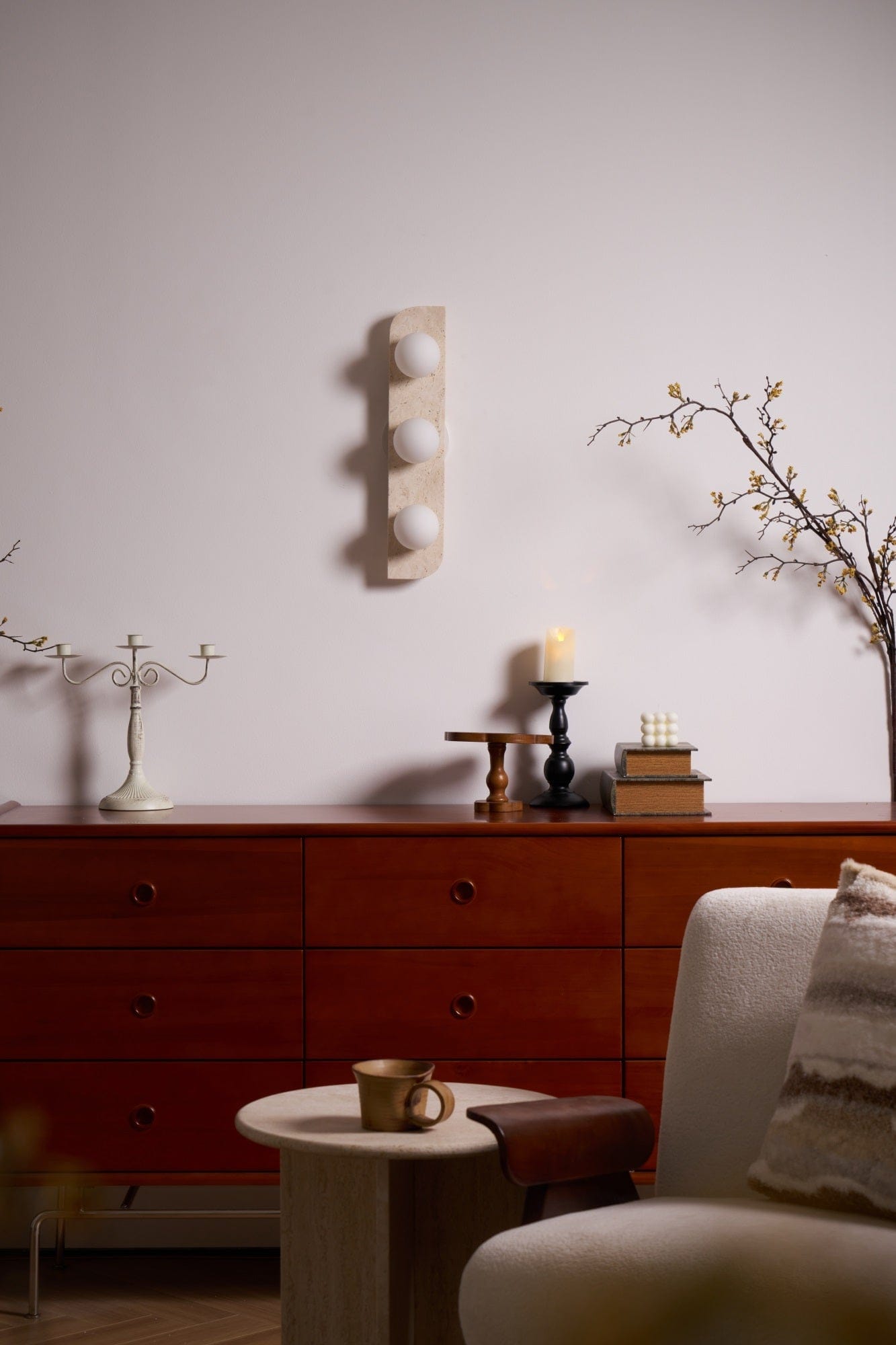 Nøordka Light Bespoke Wall Light Fixture Spherical Travertine Contemporary Wall Light