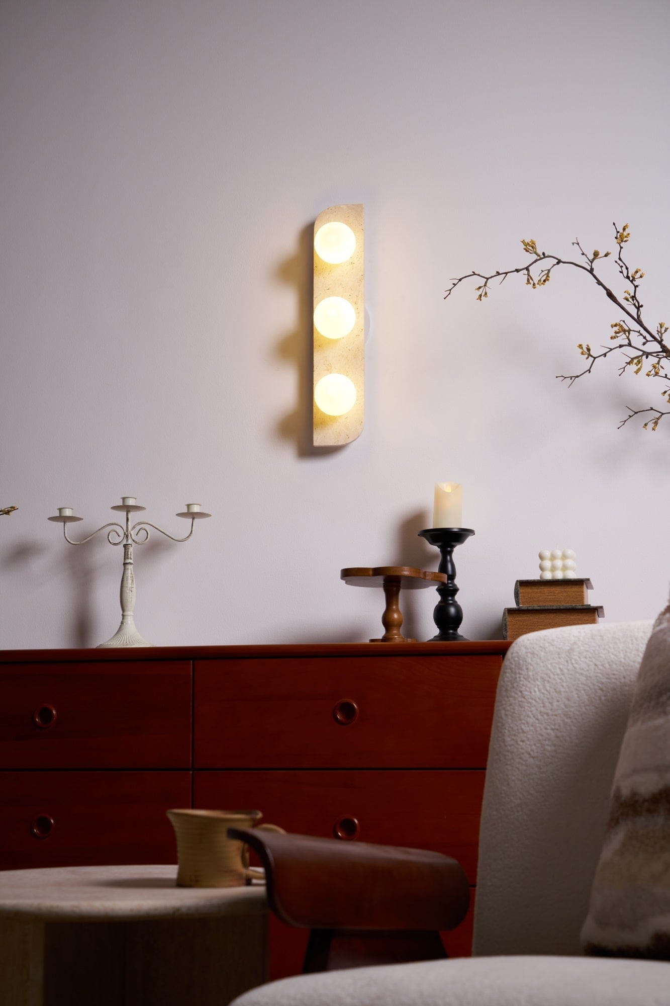 Nøordka Light Bespoke Wall Light Fixture Spherical Travertine Contemporary Wall Light