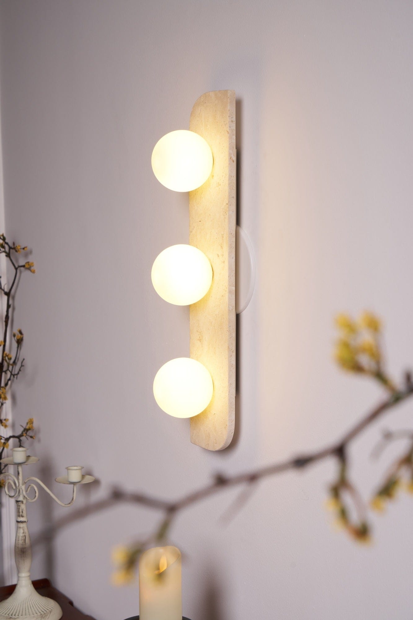 Nøordka Light Bespoke Wall Light Fixture Spherical Travertine Contemporary Wall Light