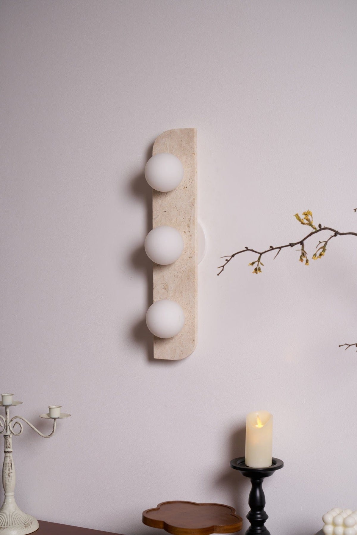 Nøordka Light Bespoke Wall Light Fixture Spherical Travertine Contemporary Wall Light