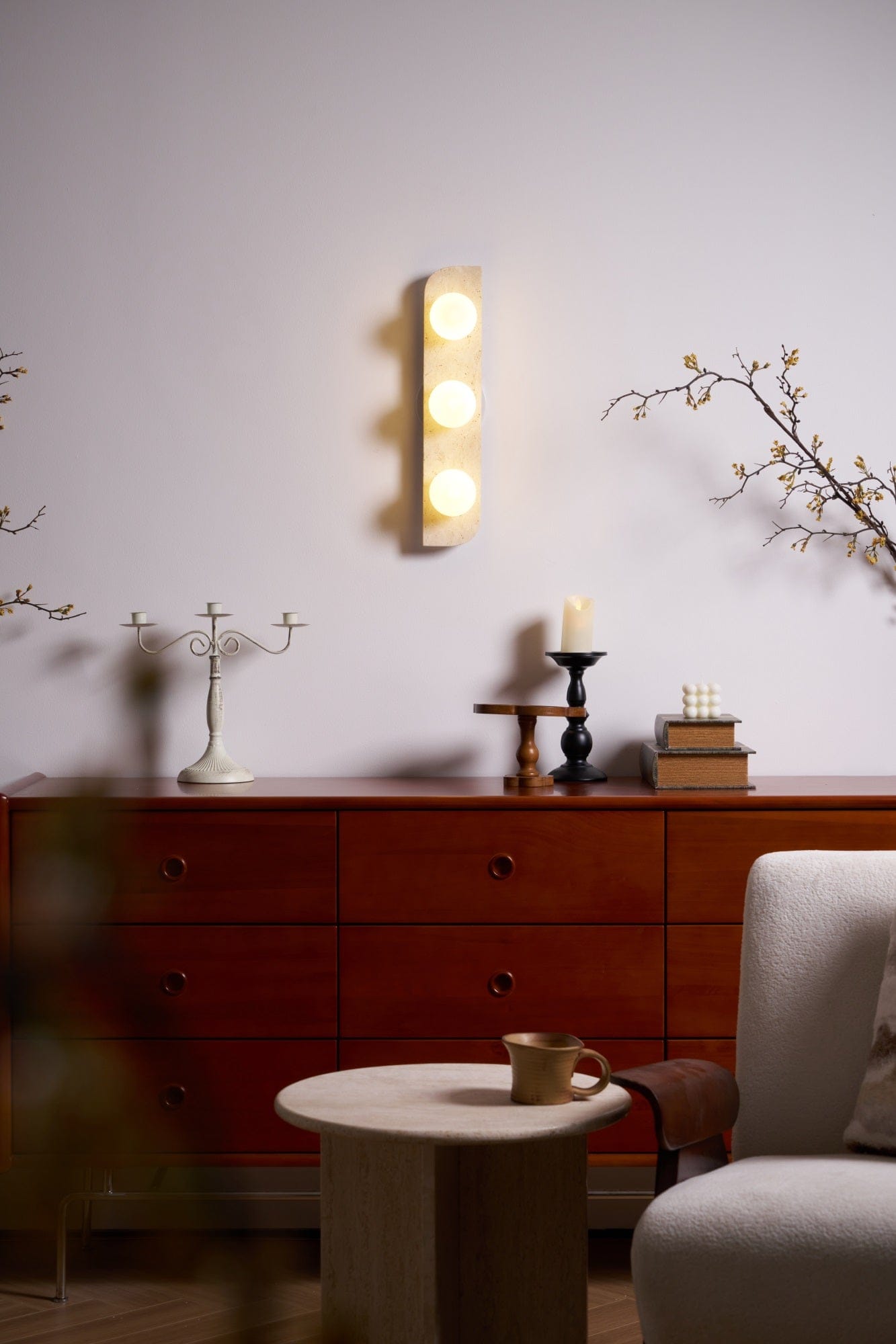 Nøordka Light Bespoke Wall Light Fixture Spherical Travertine Contemporary Wall Light