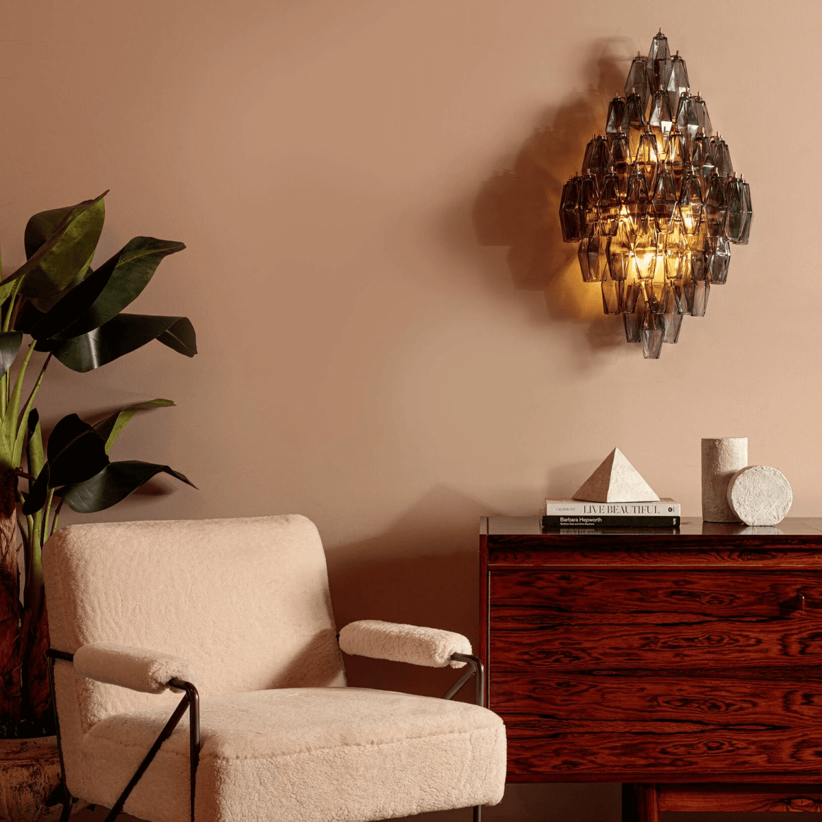 Nøordka Light Bespoke Wall Light Fixture Tiered Diamond Glass Brass Finish Wall Light