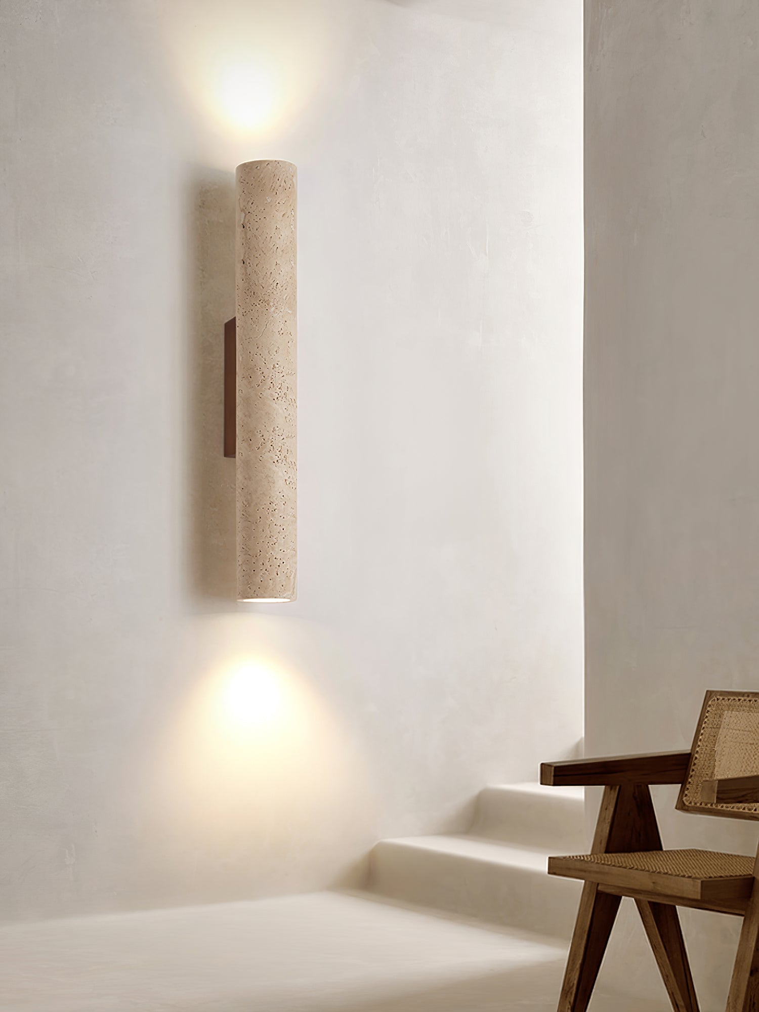Nøordka Light Bespoke Wall Light Fixture Travertine Column Contemporary Wall Light